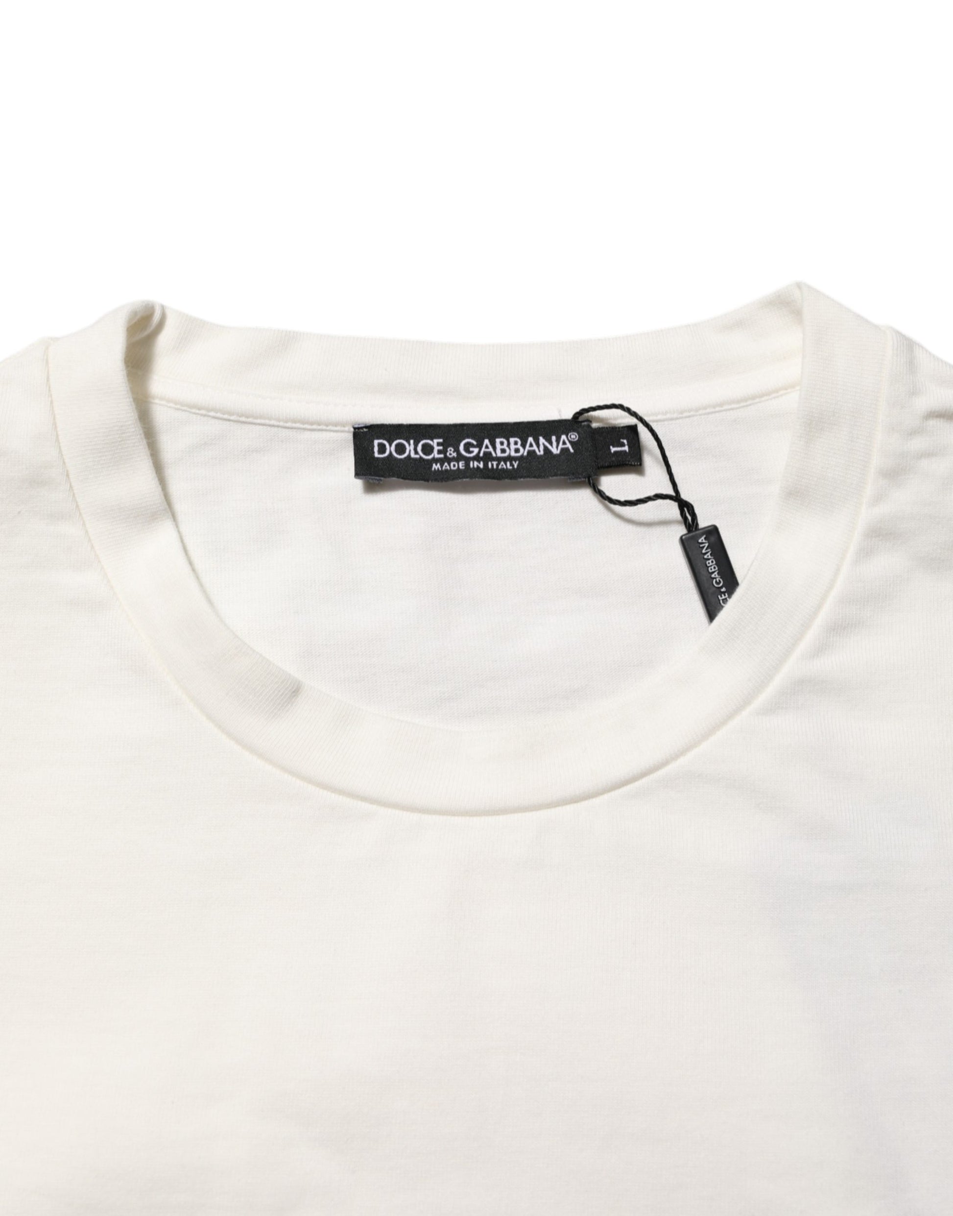 White Cotton Logo Print Men Crewneck T-shirt