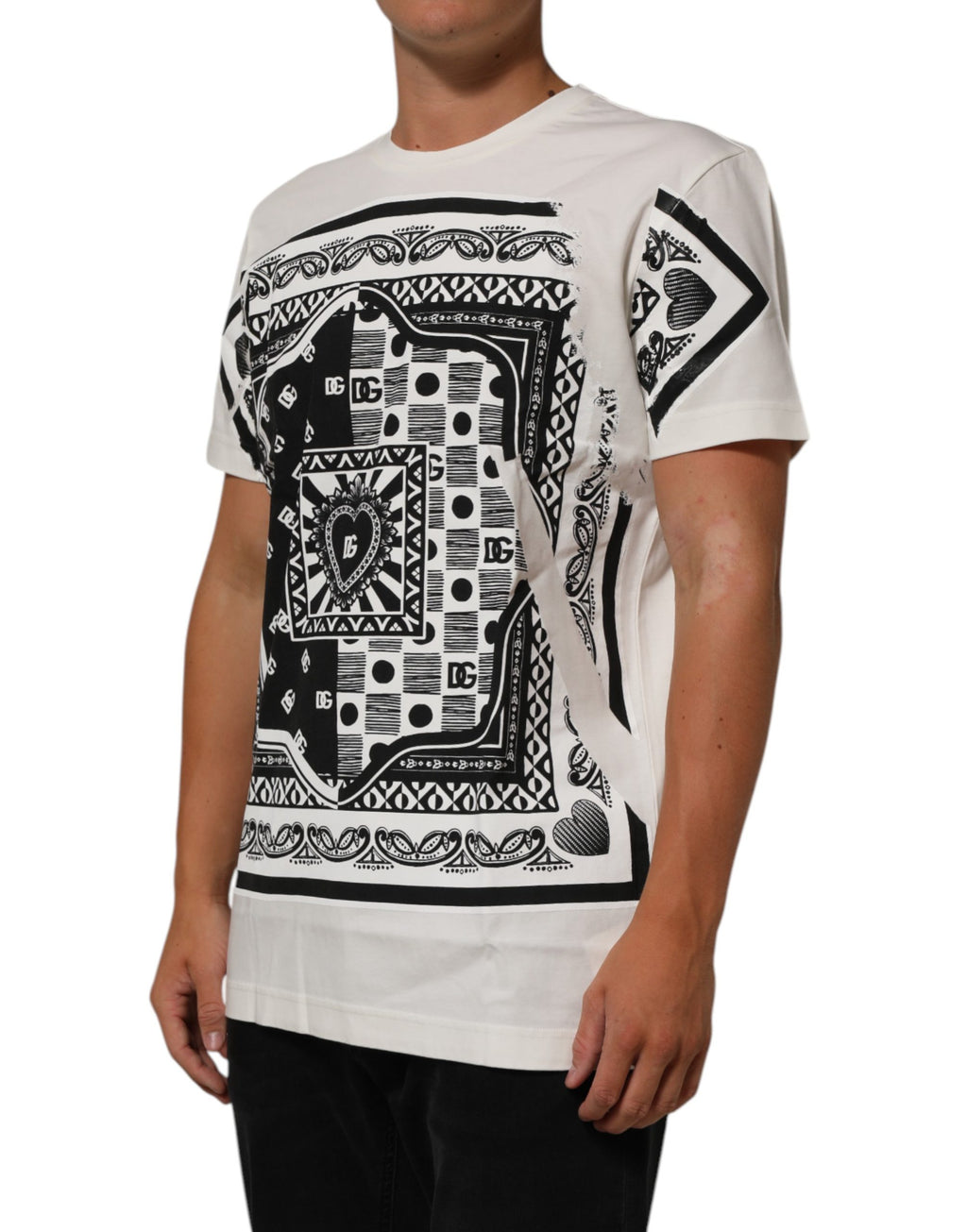 White Cotton Bandana Print CrewNeck T-shirt