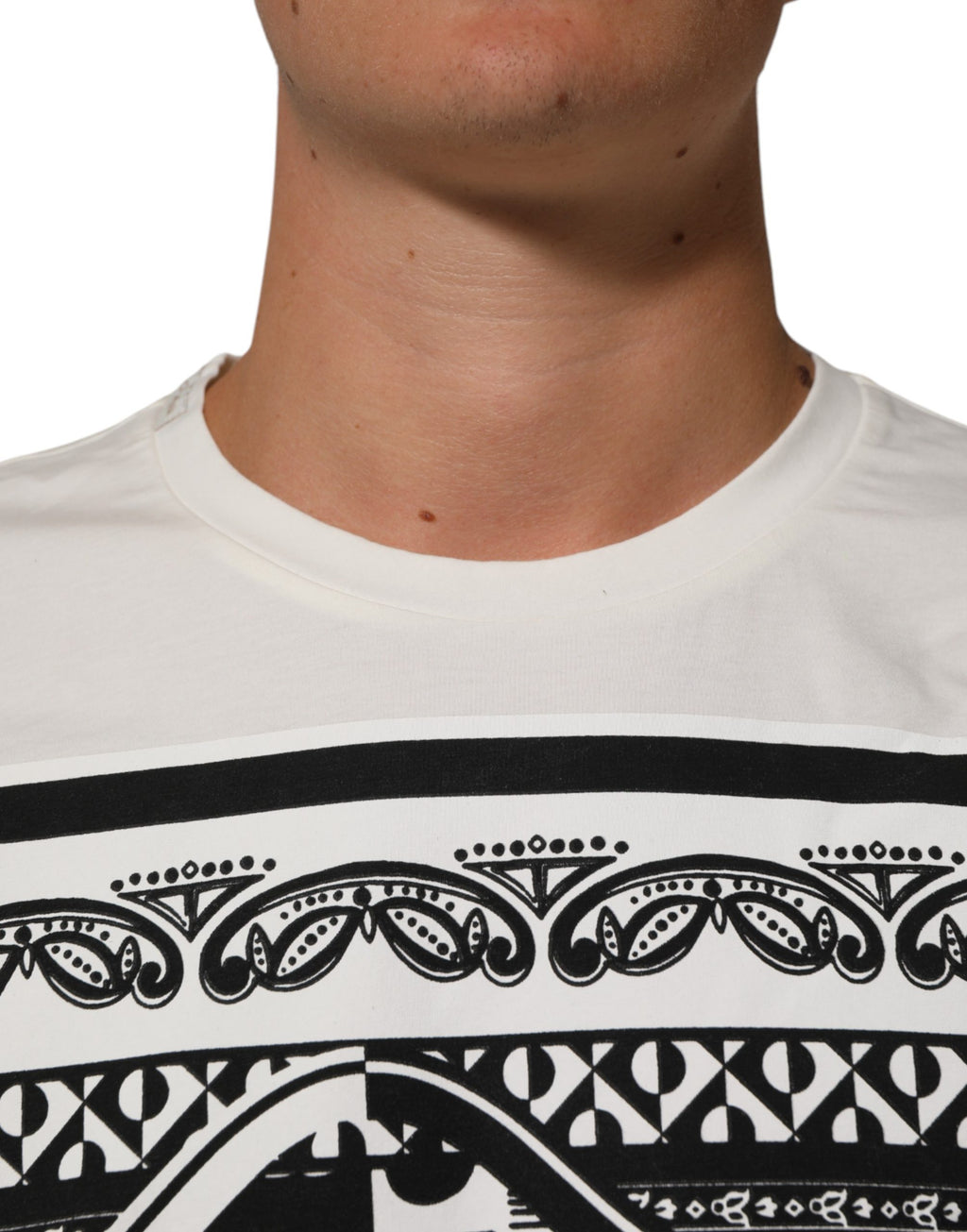 White Cotton Bandana Print CrewNeck T-shirt