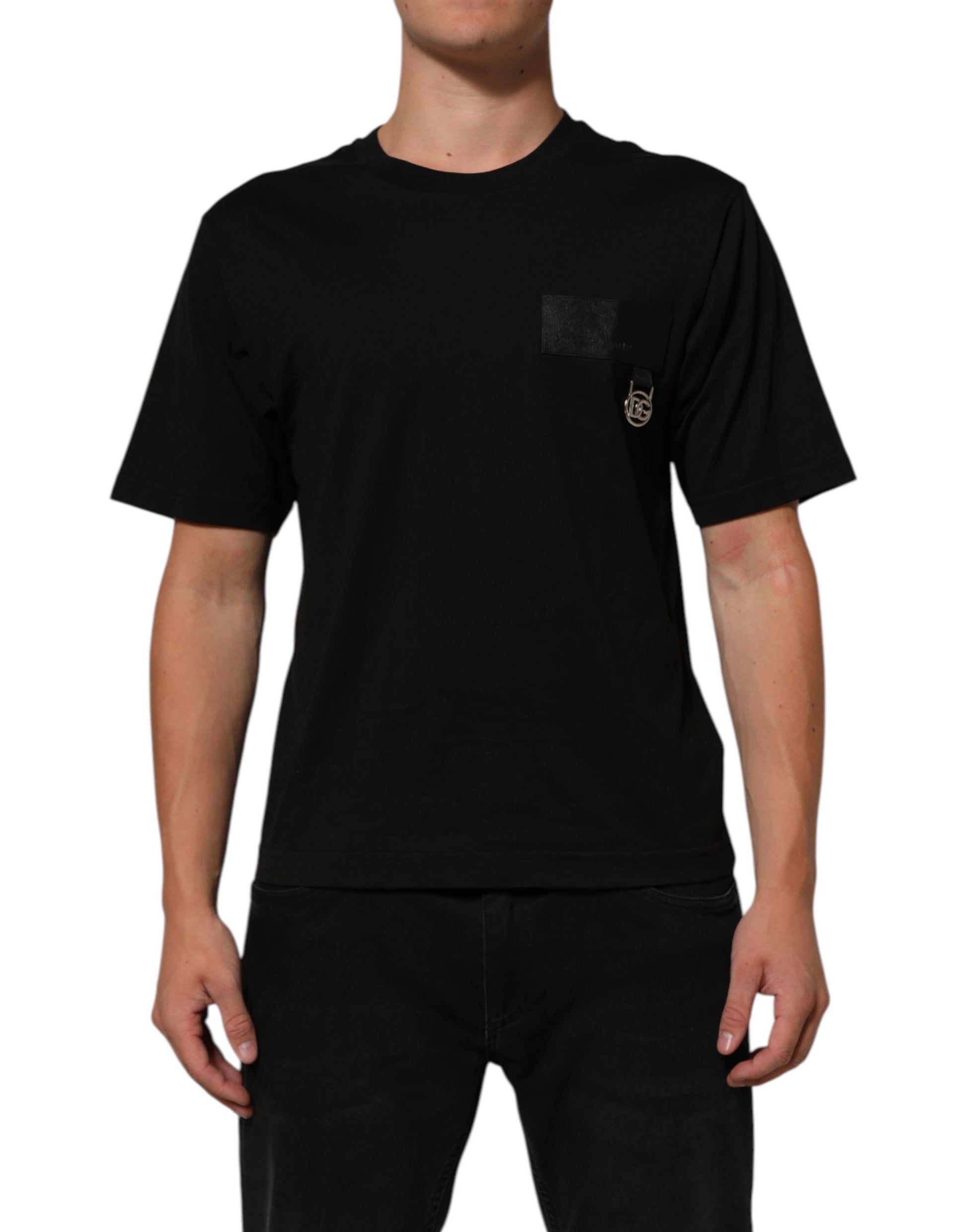 Black Cotton Logo Plaque Crew Neck T-shirt