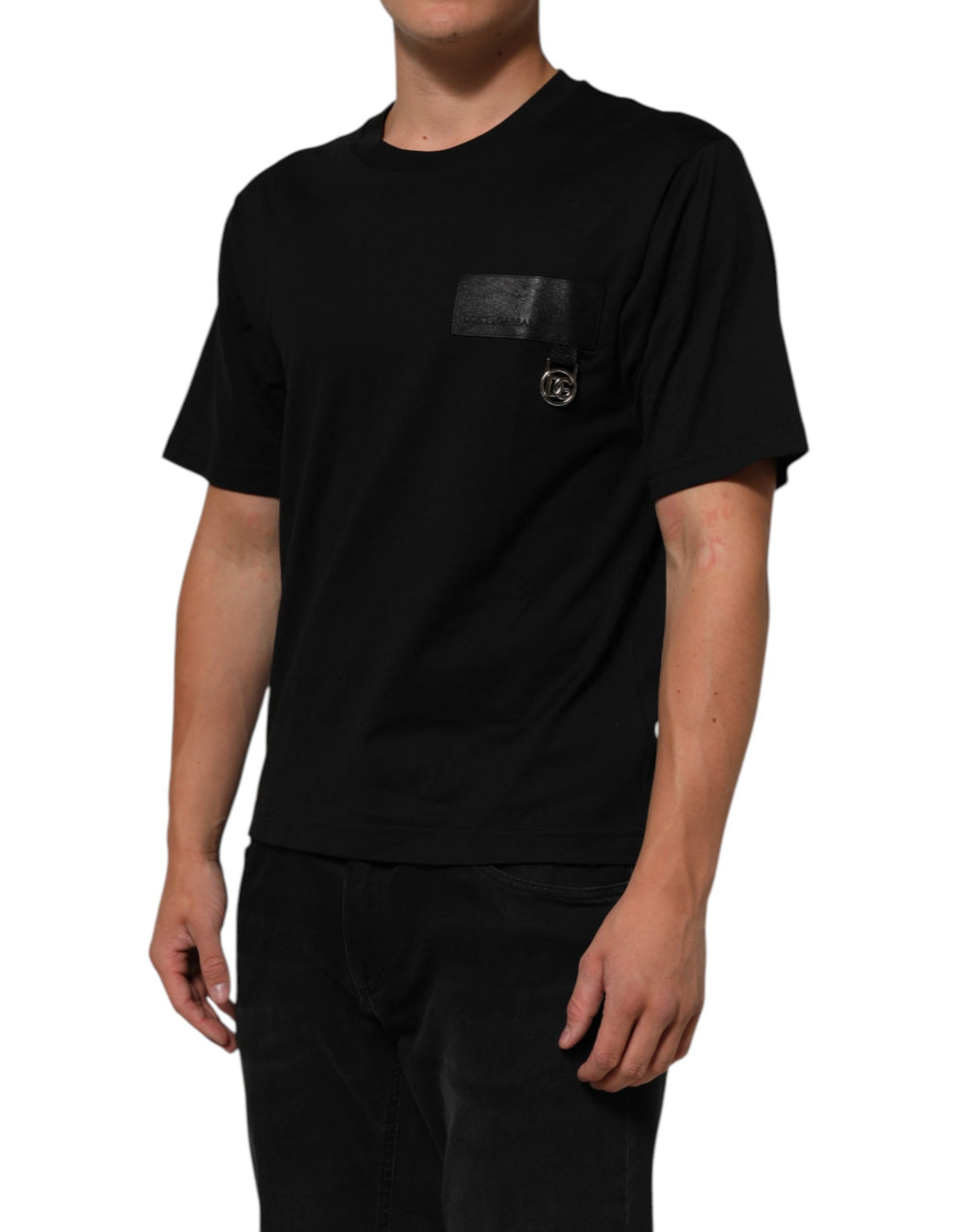 Black Cotton Logo Plaque Crew Neck T-shirt