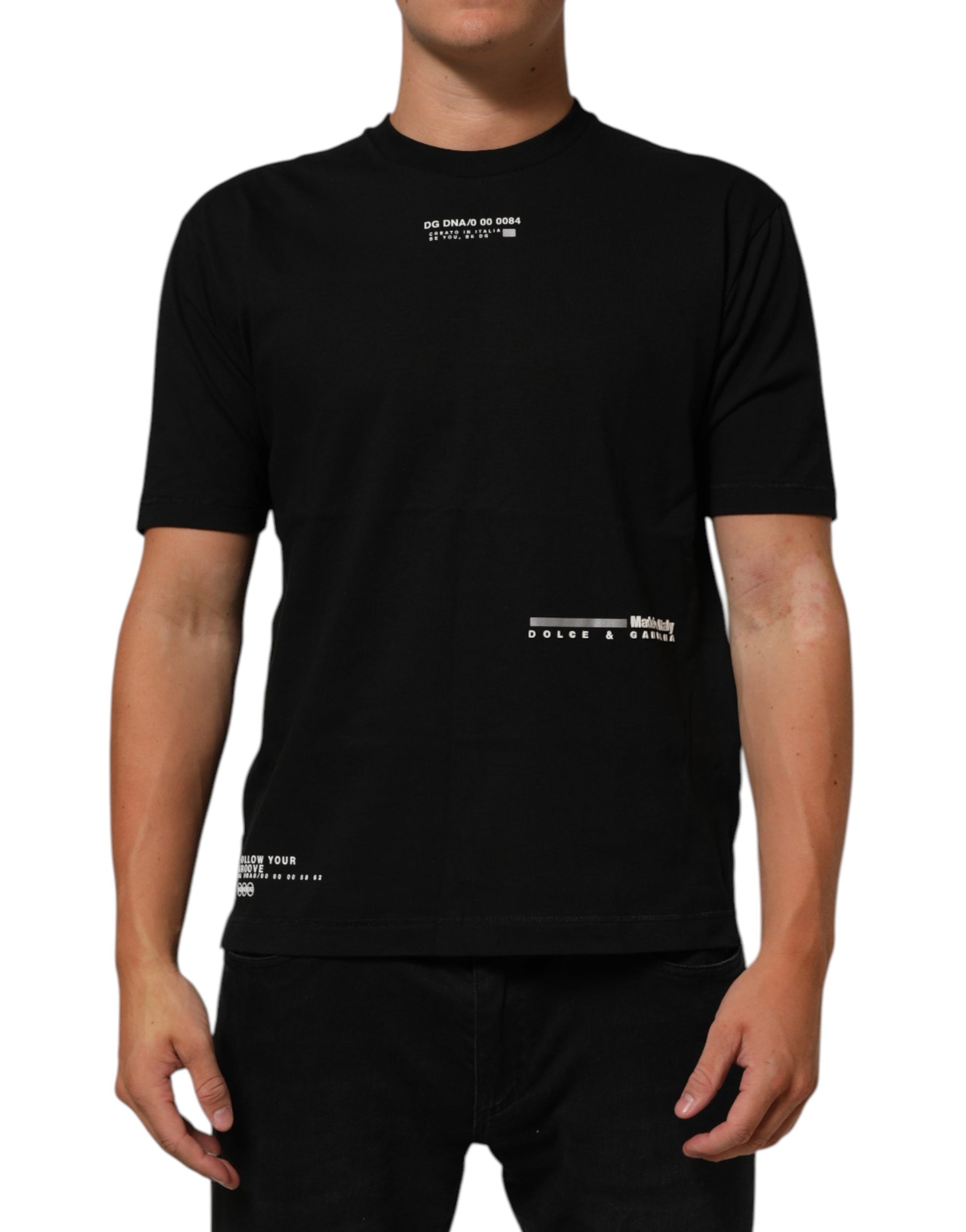 Black Statement Cotton Crew Neck Men T-shirt
