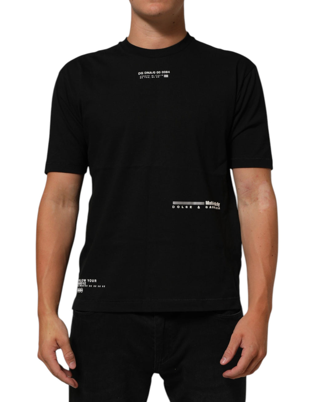Black Statement Cotton Crew Neck Men T-shirt