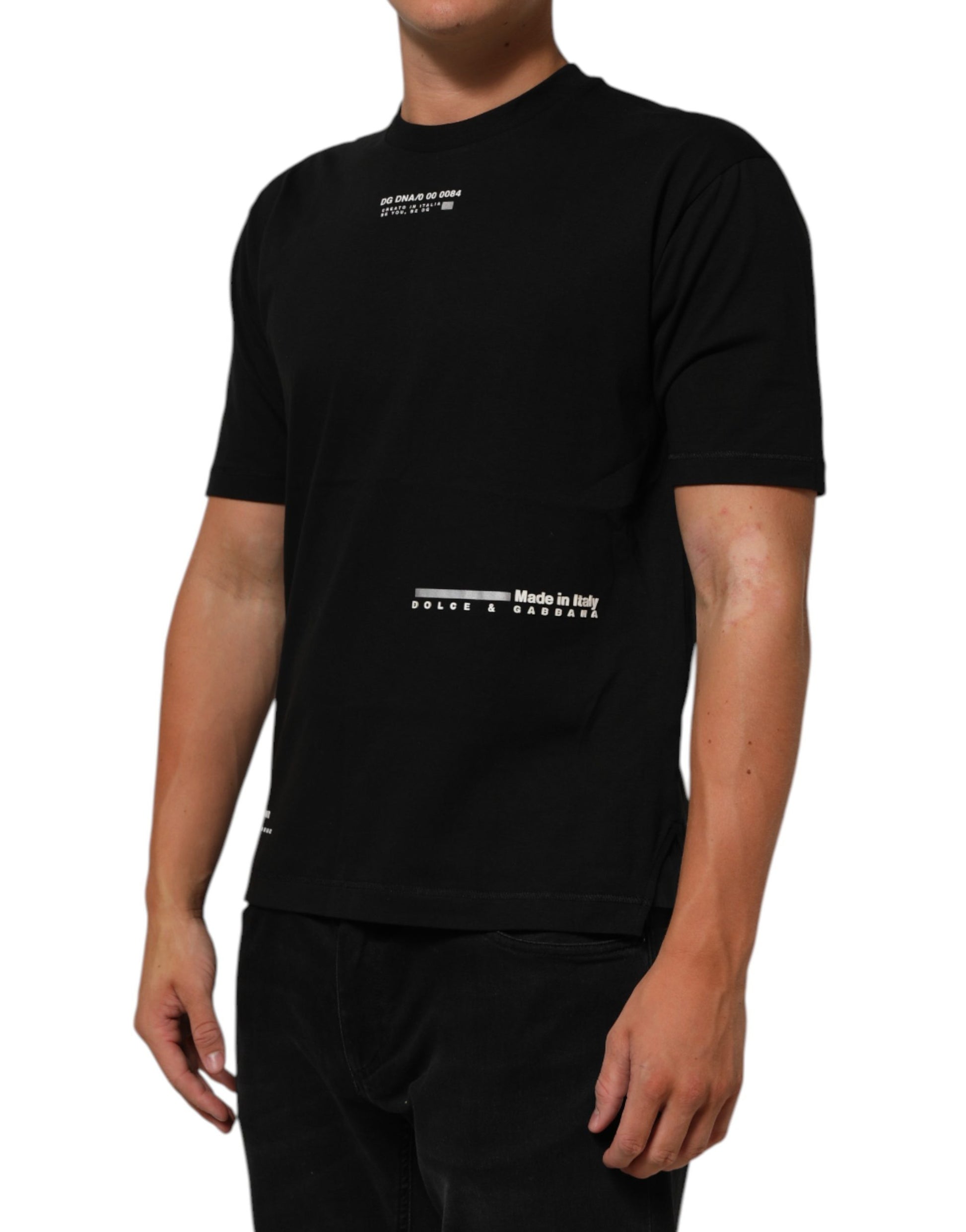 Black Statement Cotton Crew Neck Men T-shirt