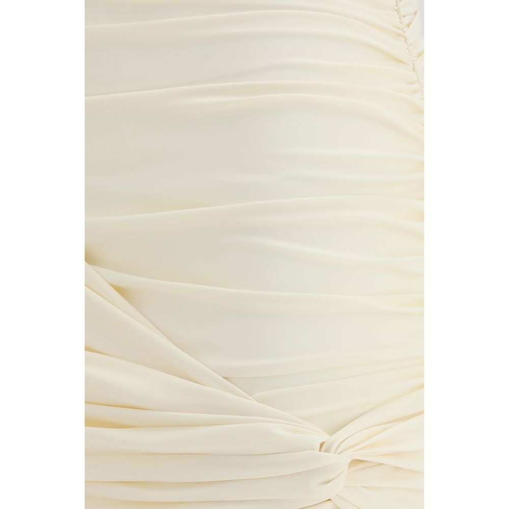 Beige Fabric Mini Skirt