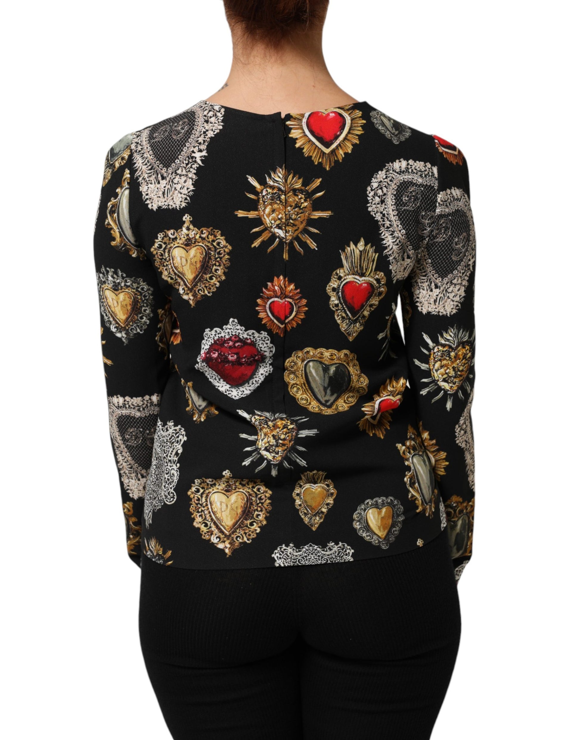 Black Sacred Heart Print LongSleeve Blouse Top
