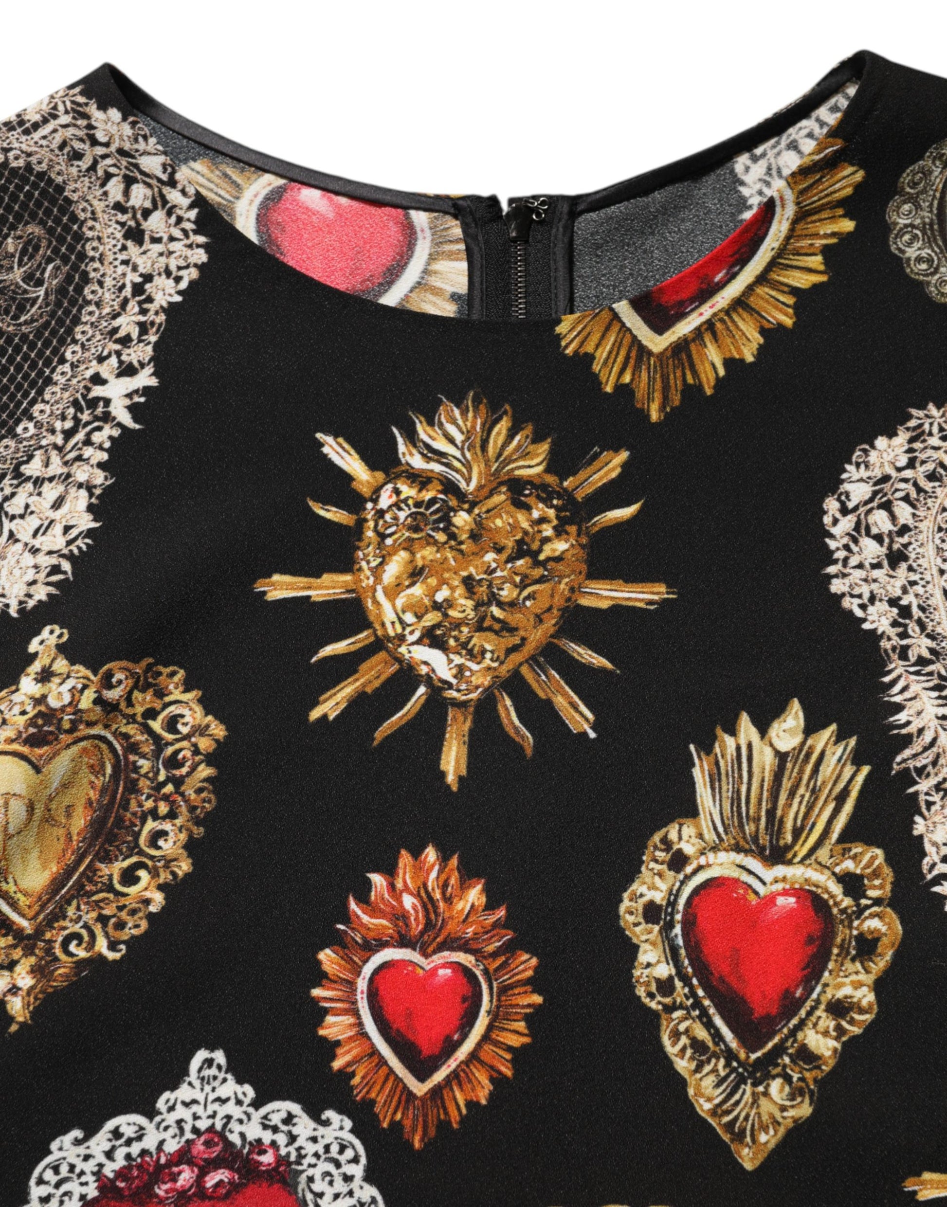 Black Sacred Heart Print LongSleeve Blouse Top