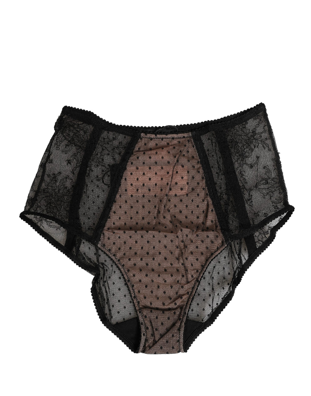 Black Sheer Polka Dot Lace High Waist Brief Underwear