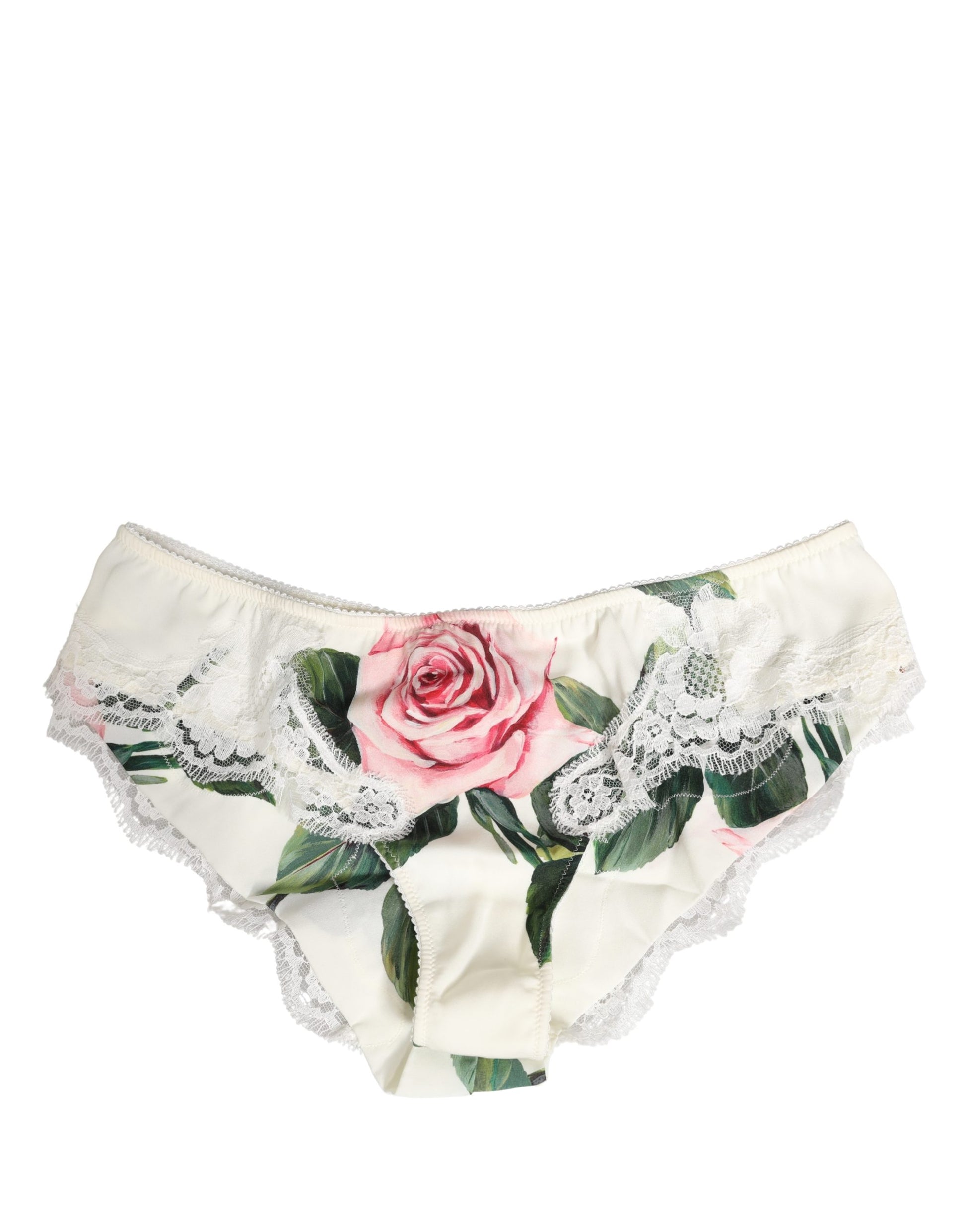 White Silk Floral Lace Trim Panty Brief Underwear