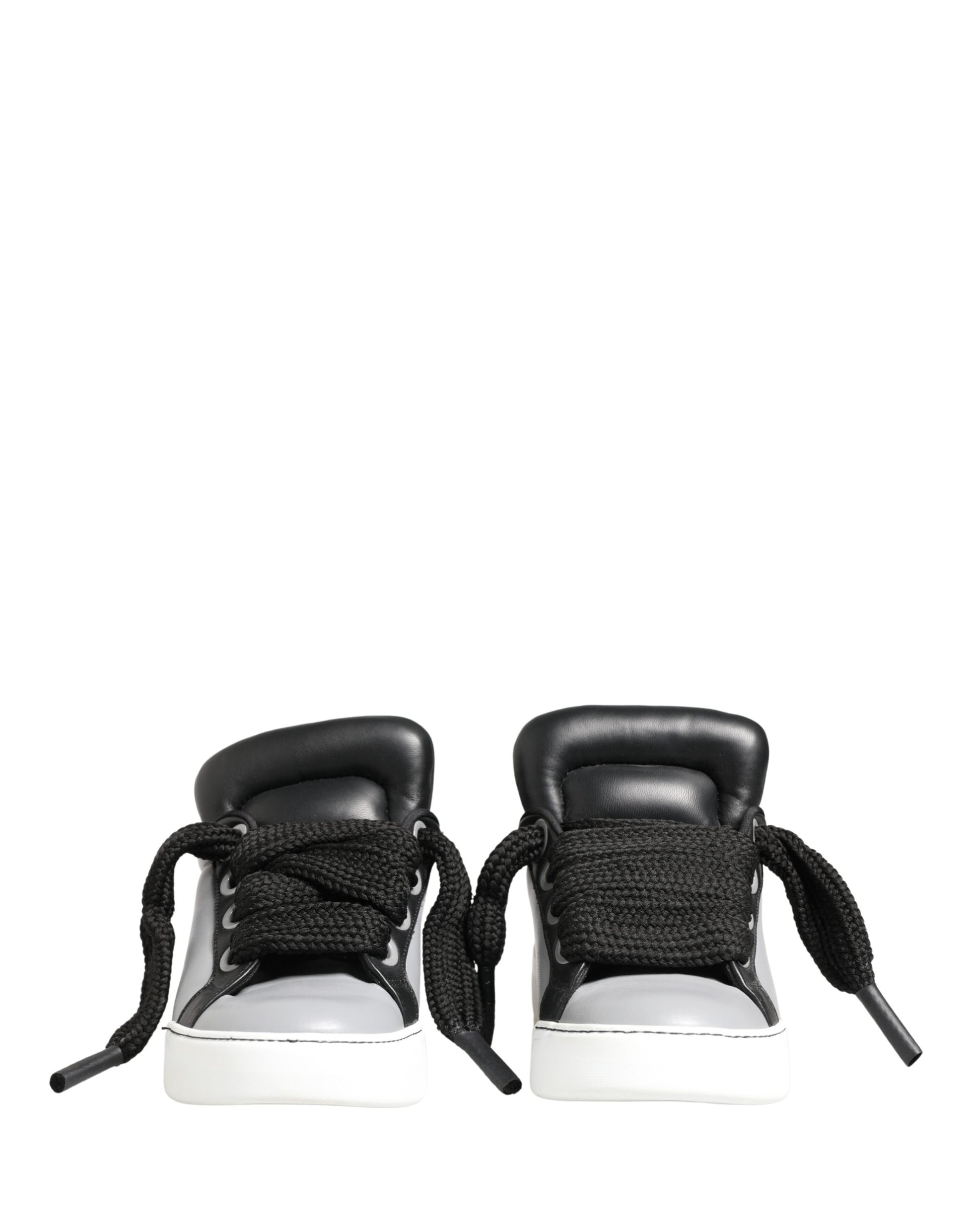 Gray Leather Low Top Lace Up Sneakers Shoes