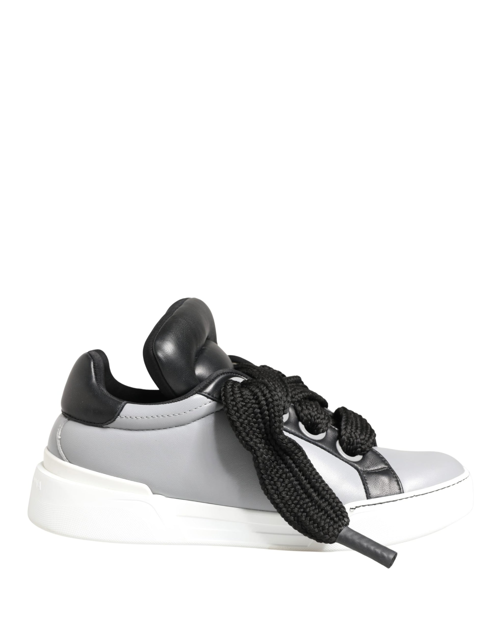 Gray Leather Low Top Lace Up Sneakers Shoes