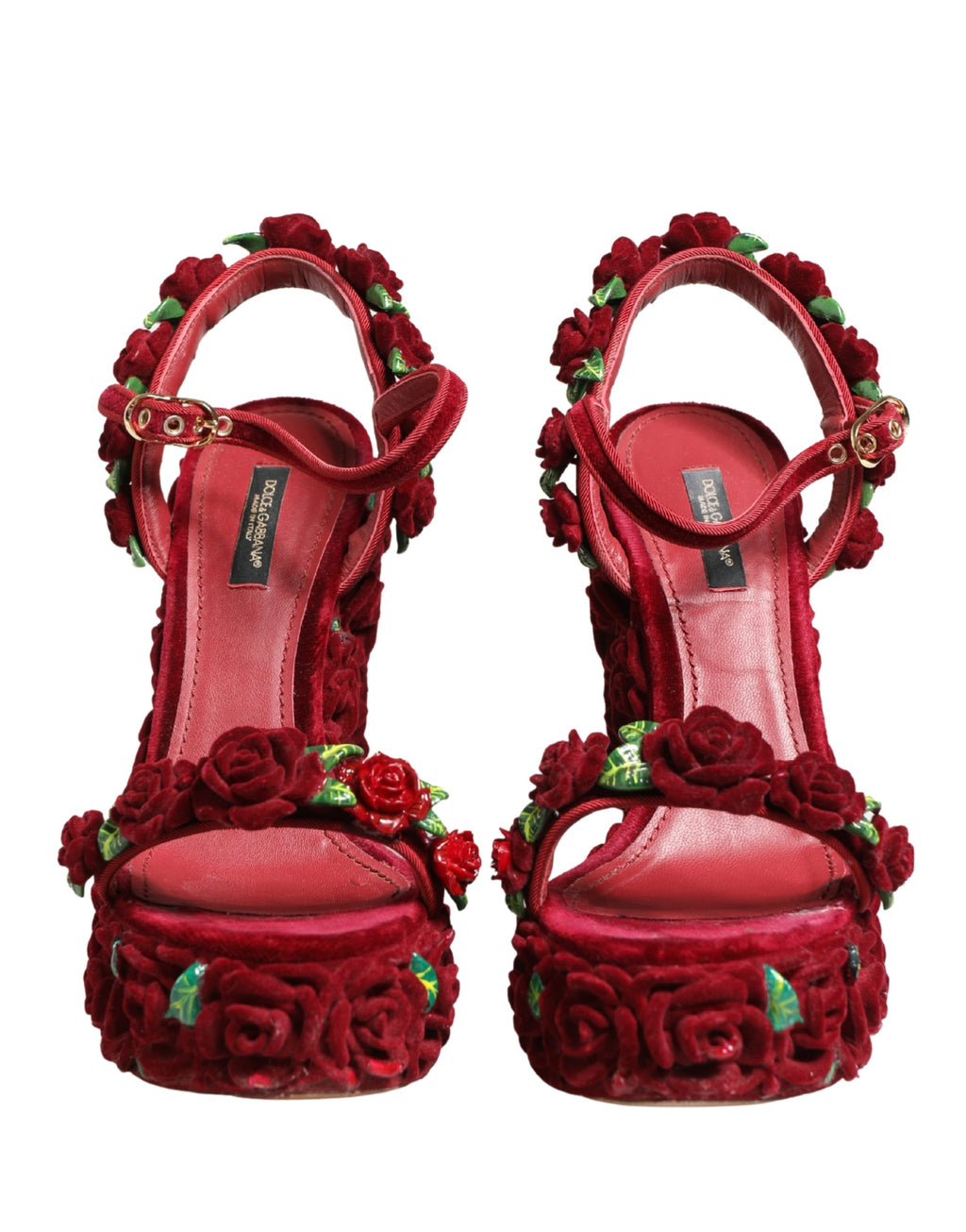 Red Rose Embellished Platform Sandals Shoes