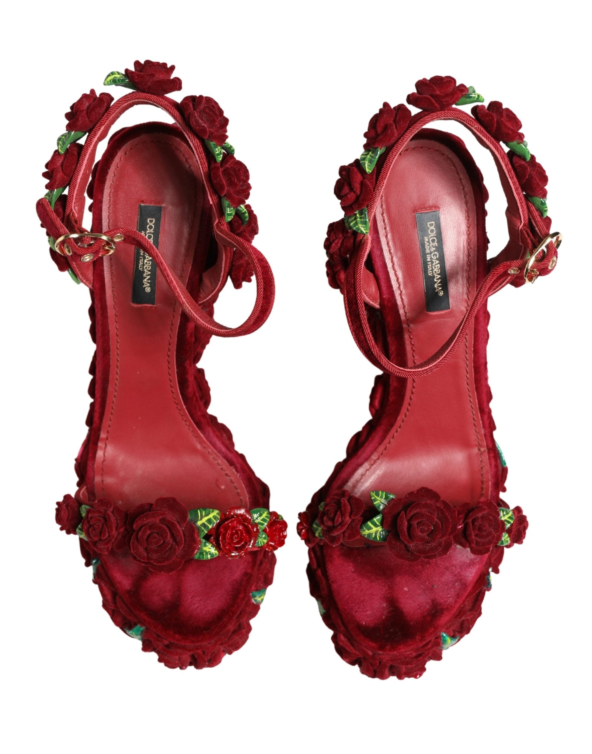 Red Rose Embellished Platform Sandals Shoes