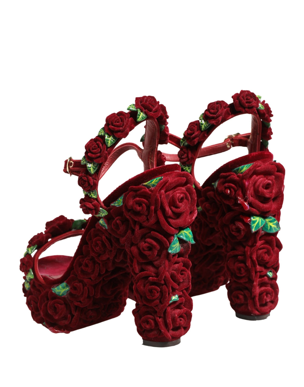 Red Rose Embellished Platform Sandals Shoes