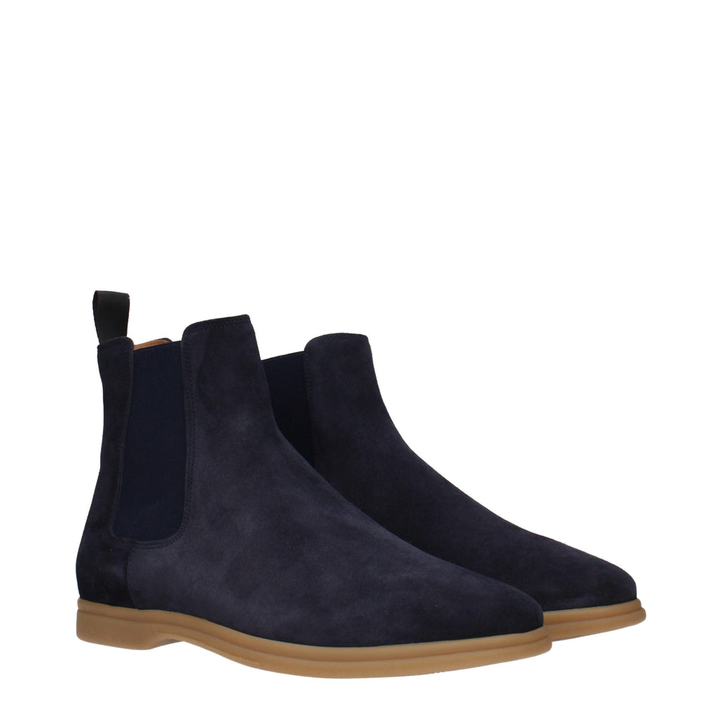 Blue Leather Ankle Boots