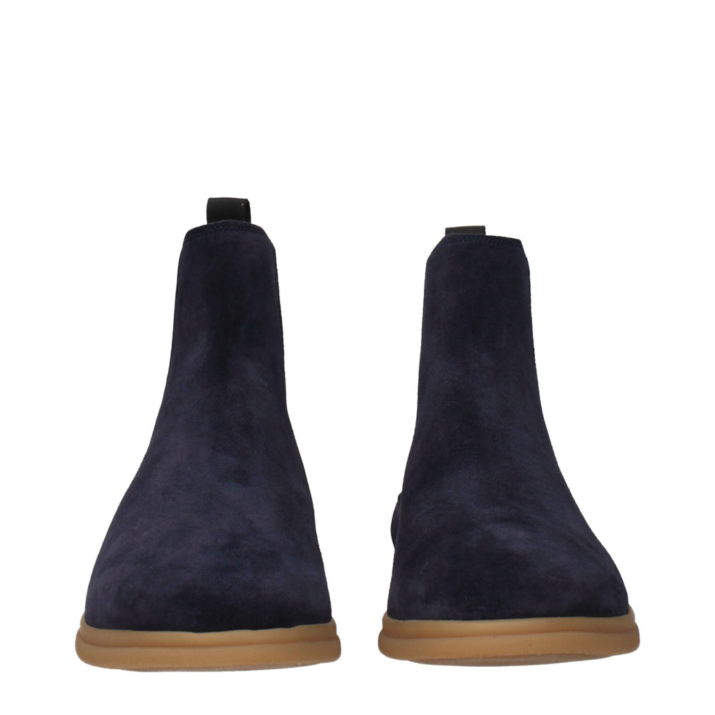 Blue Leather Ankle Boots