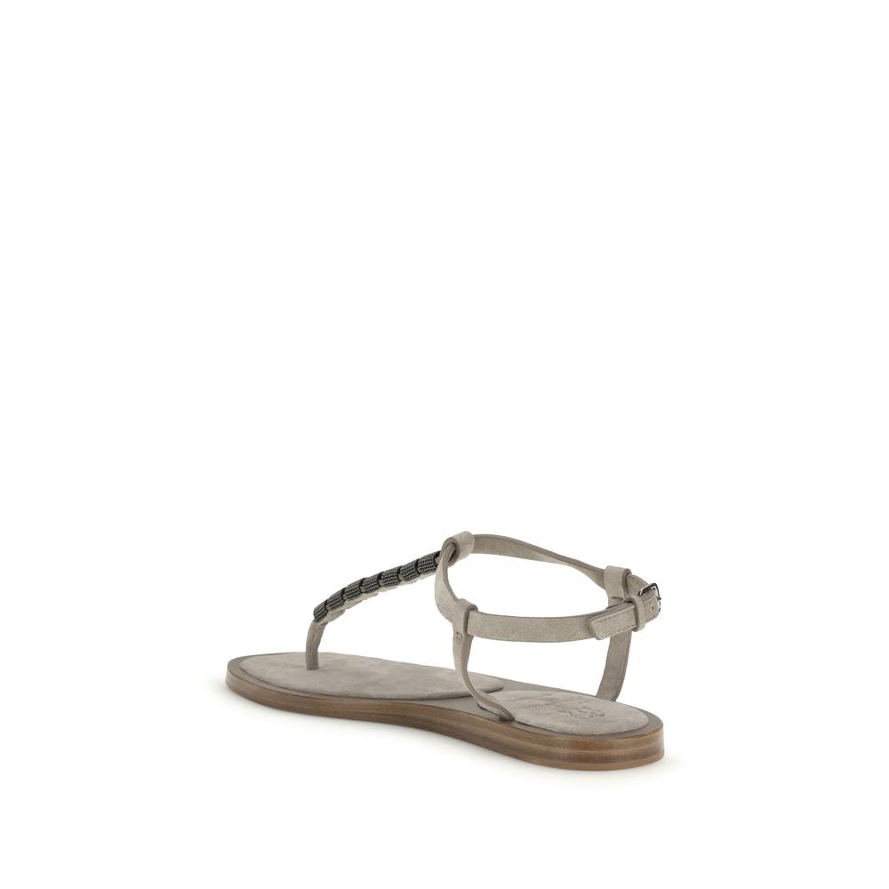 Beige Calf Leather Bos Taurus Flat Sandals