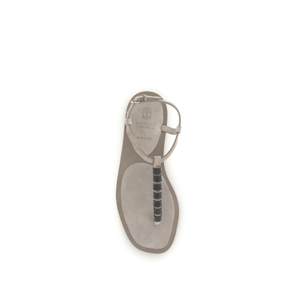 Beige Calf Leather Bos Taurus Flat Sandals