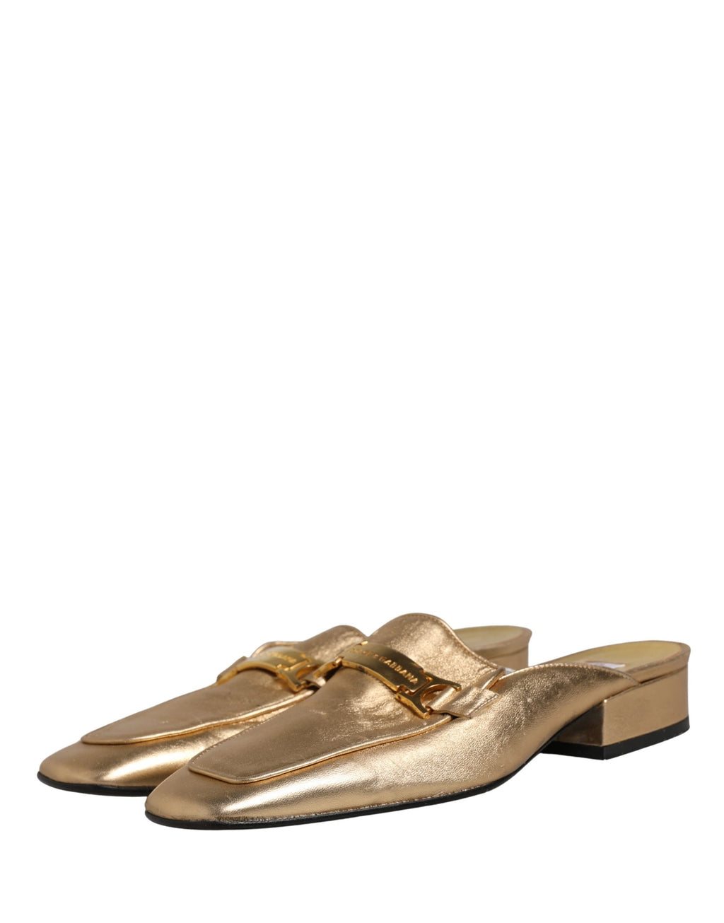 Gold Leather Flats Slides Mule Loafers Shoes