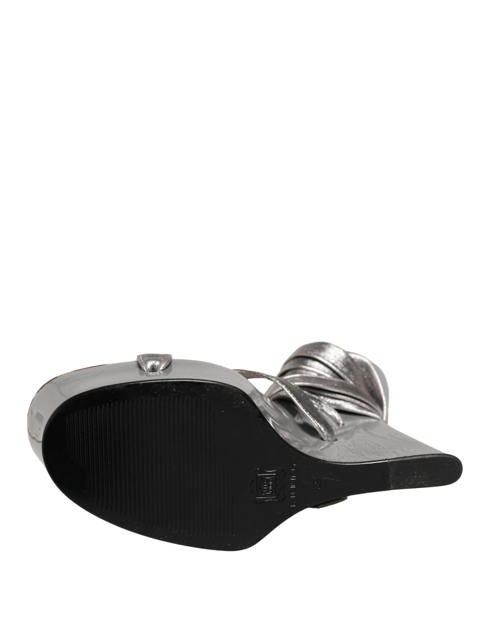 Silver Leather Platform Wedge Sandals Shoes