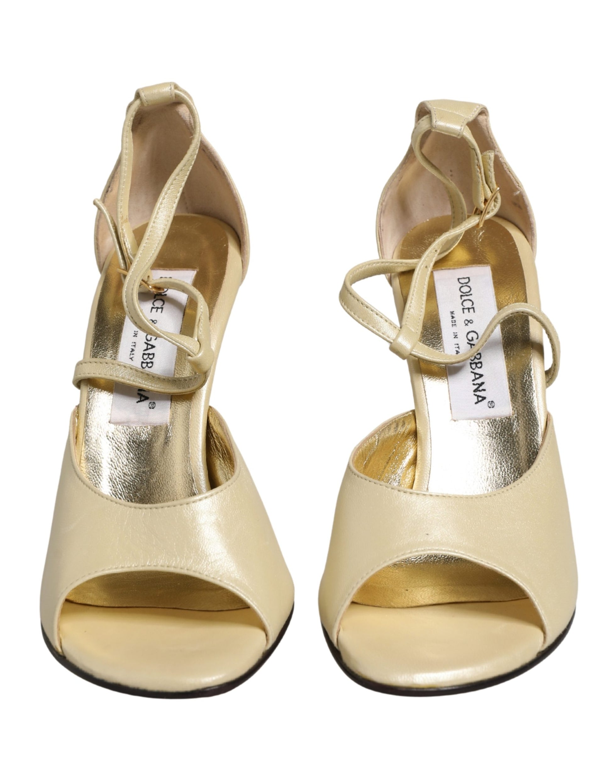 Beige Leather Stiletto Heels Sandals Shoes