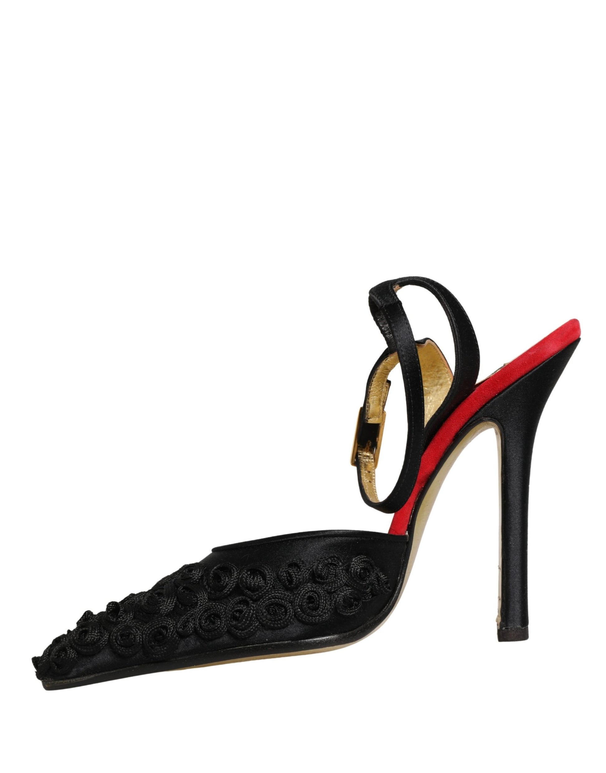 Black Satin Floral Ankle Strap Sandals Shoes