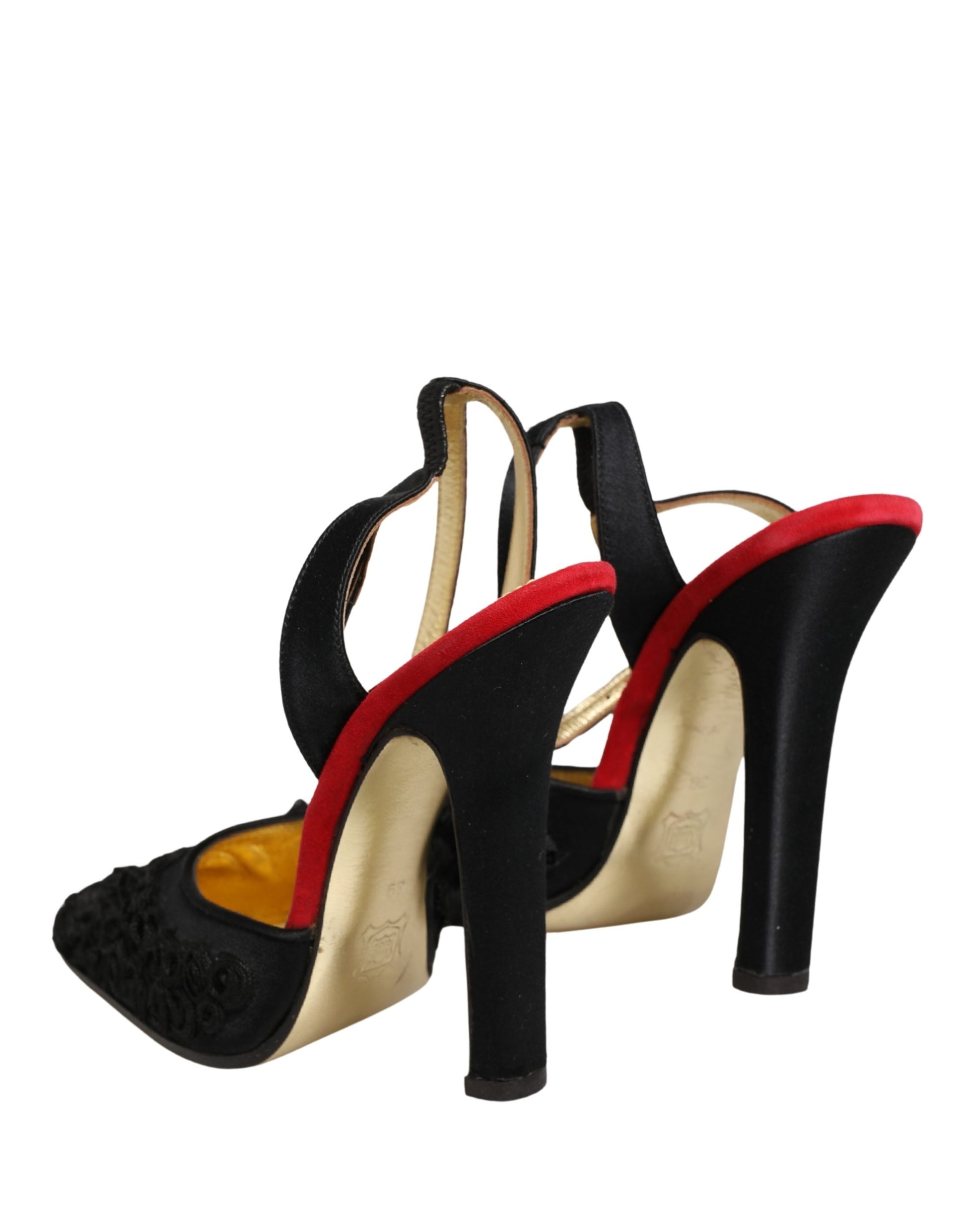 Black Satin Floral Ankle Strap Sandals Shoes