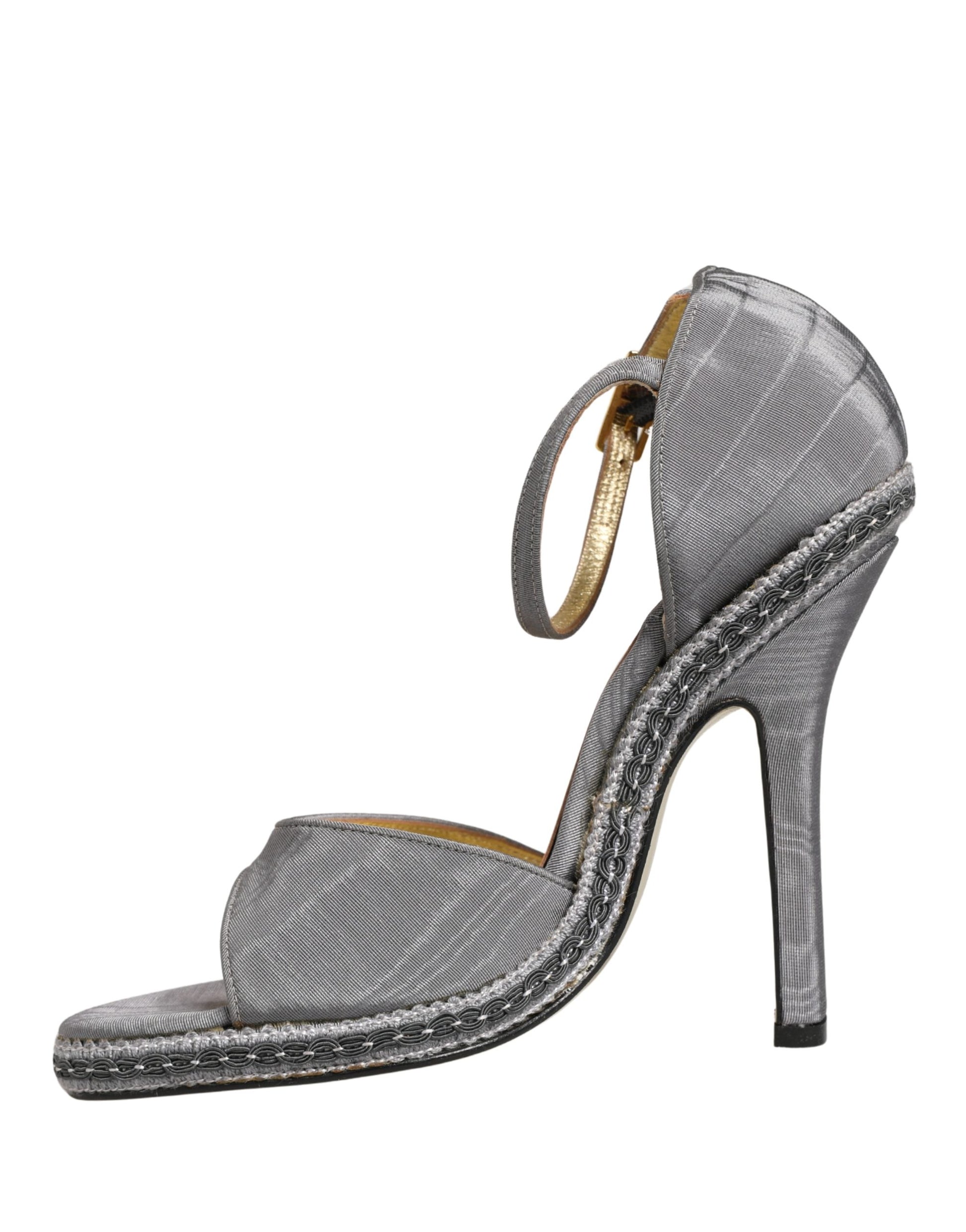 Gray High Heeled Sandals Ankle Strap Shoes