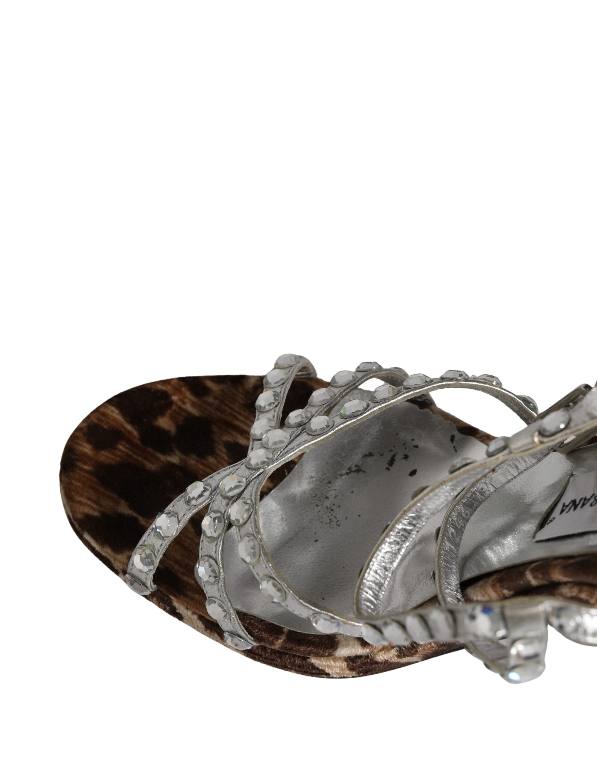 Brown Leopard Rhinestone StilettoSandals Shoes