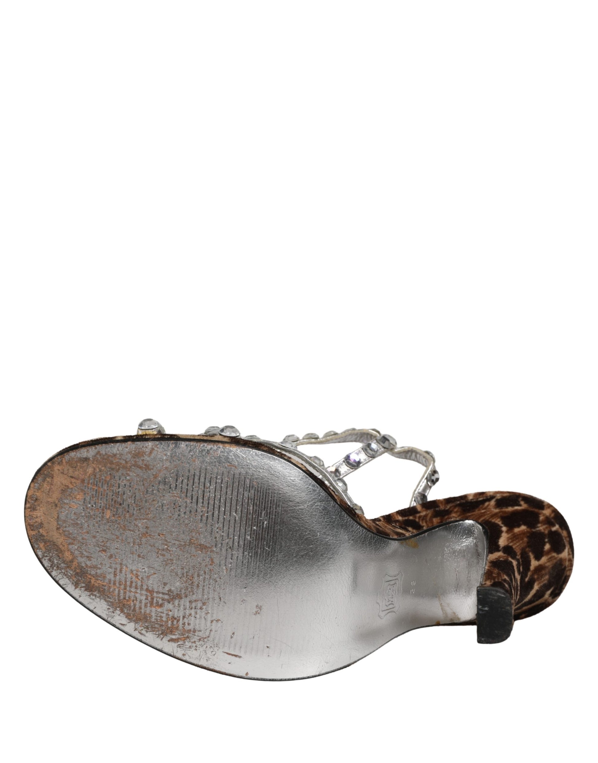 Brown Leopard Rhinestone StilettoSandals Shoes