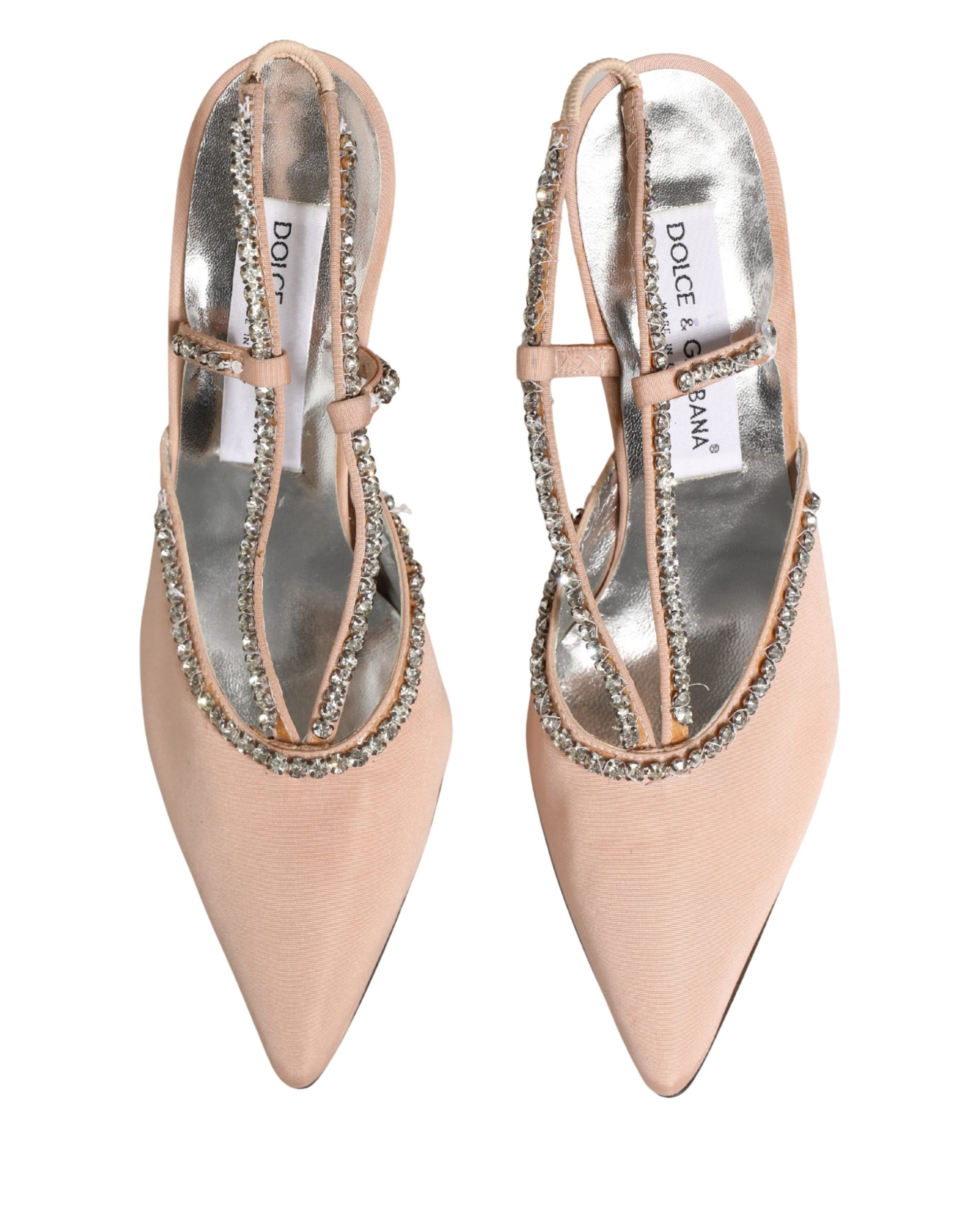 Beige Crystal Heels Slingbacks Sandals Shoes