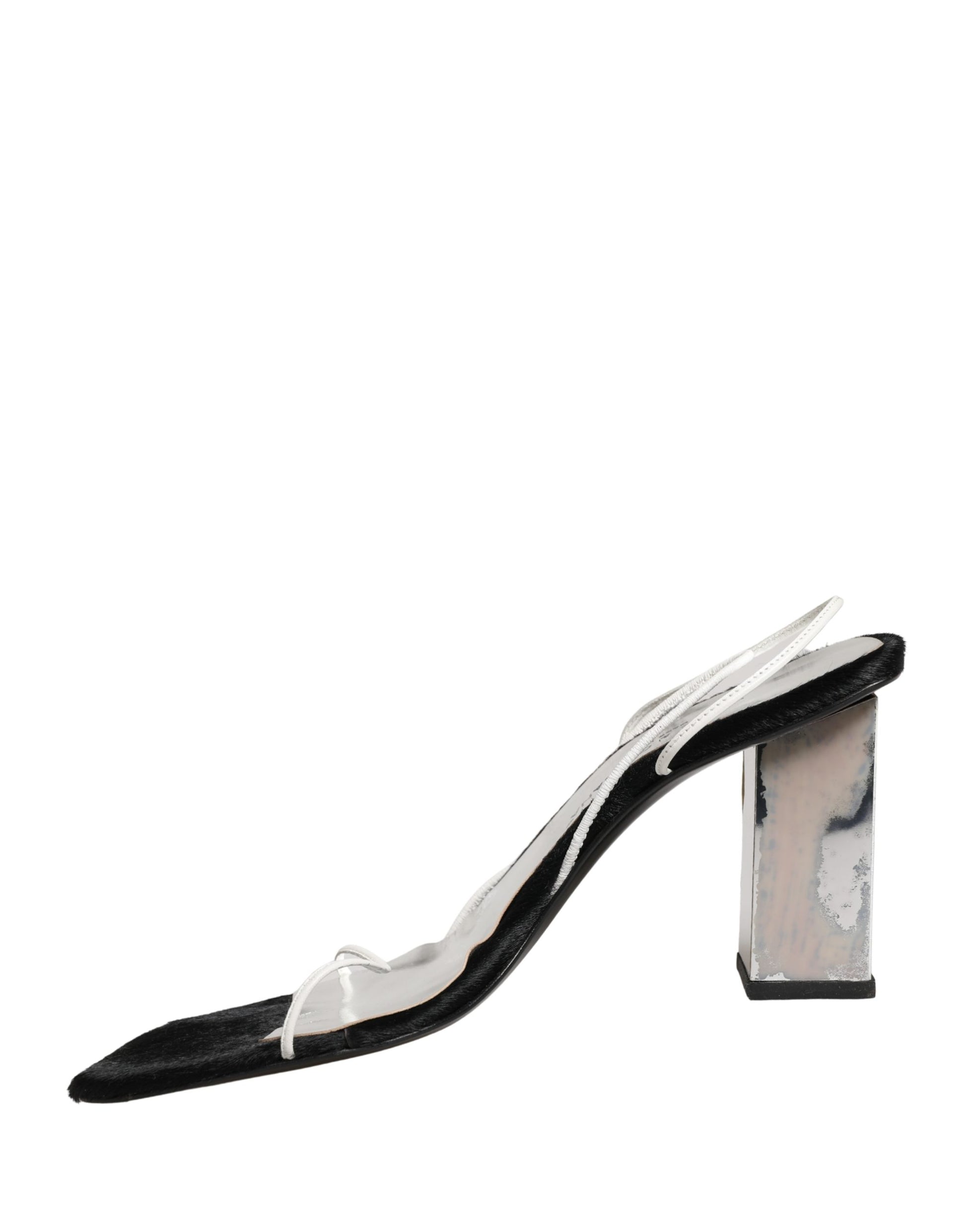 Silver Black Leather Block Heels Sandals Shoes