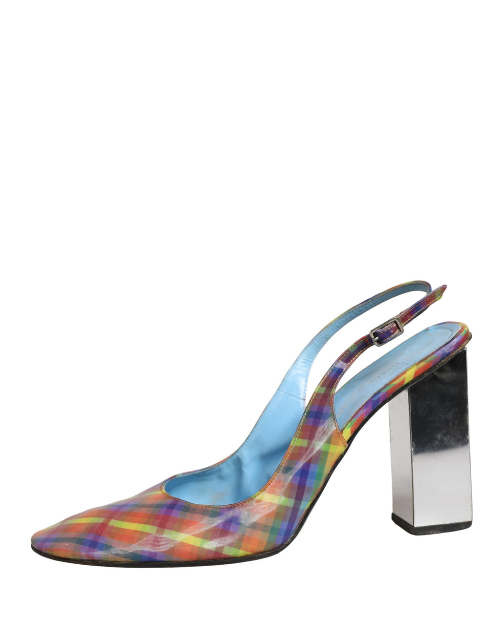 Multicolor Plaid Heels Slingback Sandals Shoes