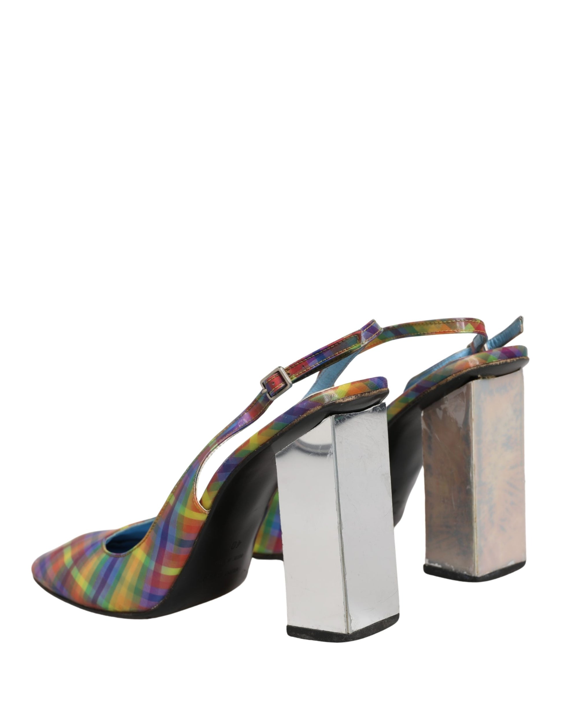 Multicolor Plaid Heels Slingback Sandals Shoes