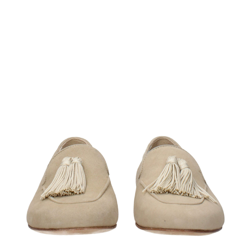 Beige Leather Slip-On Loafers