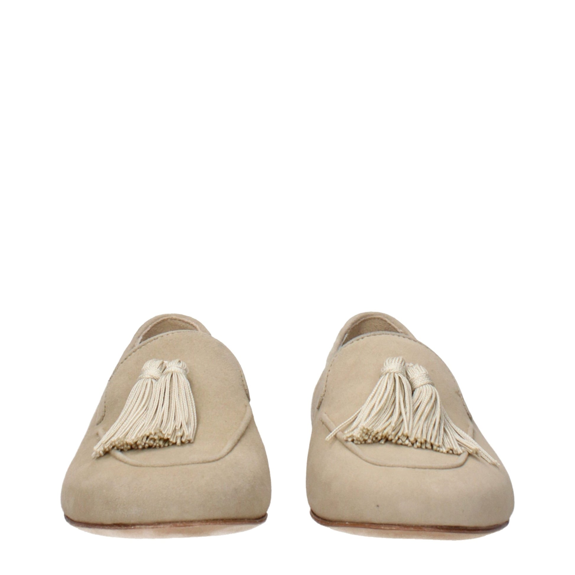 Beige Leather Slip-On Loafers