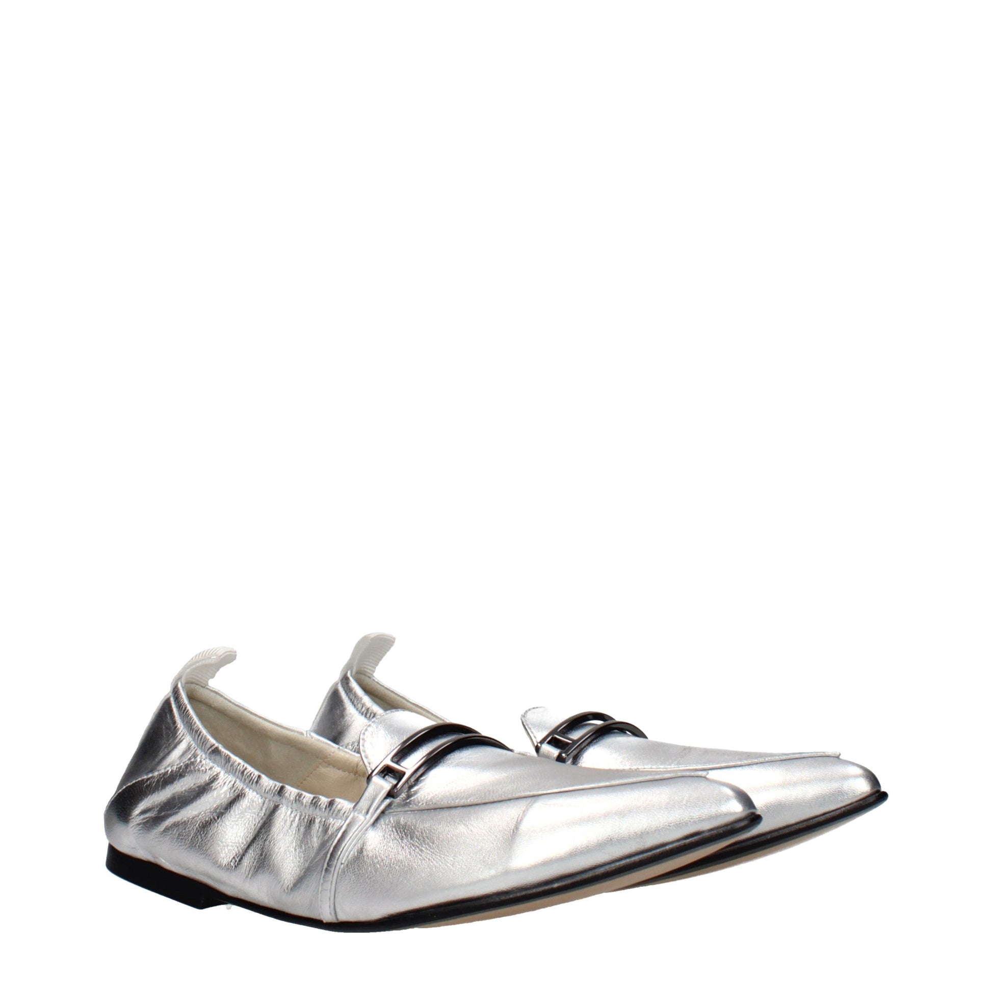 Gray Leather Slip-On Loafers