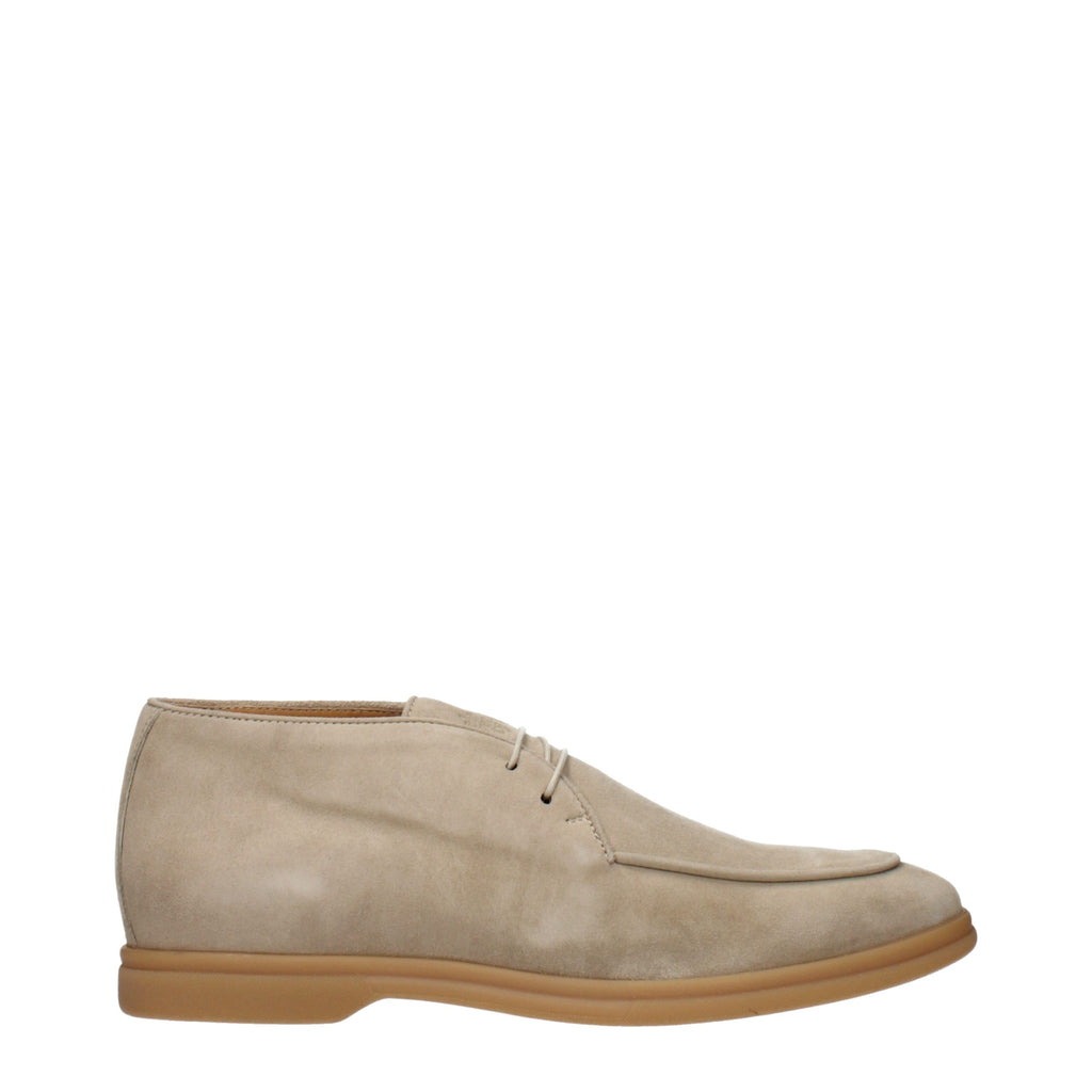 Beige Leather Lace-Up Boots