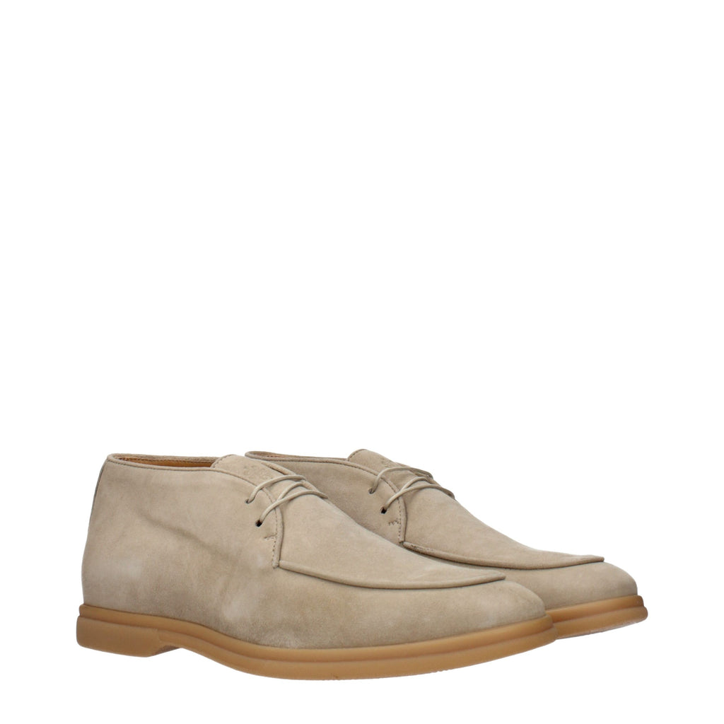 Beige Leather Lace-Up Boots