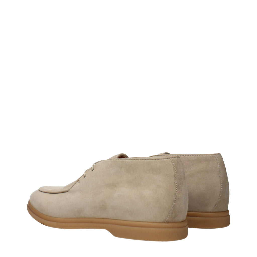 Beige Leather Lace-Up Boots