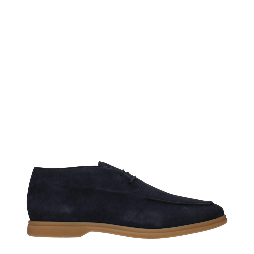 Blue Leather Lace-Up Boots