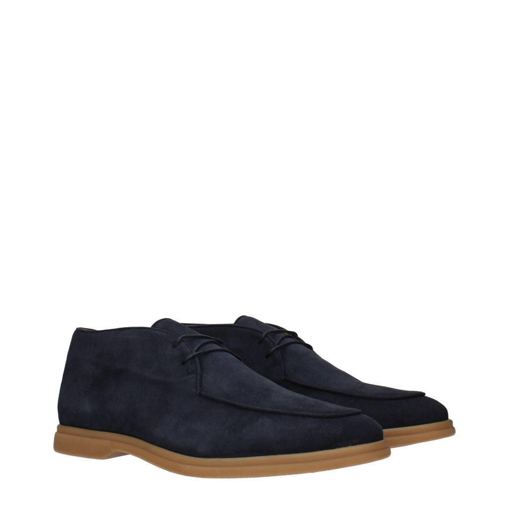 Blue Leather Lace-Up Boots