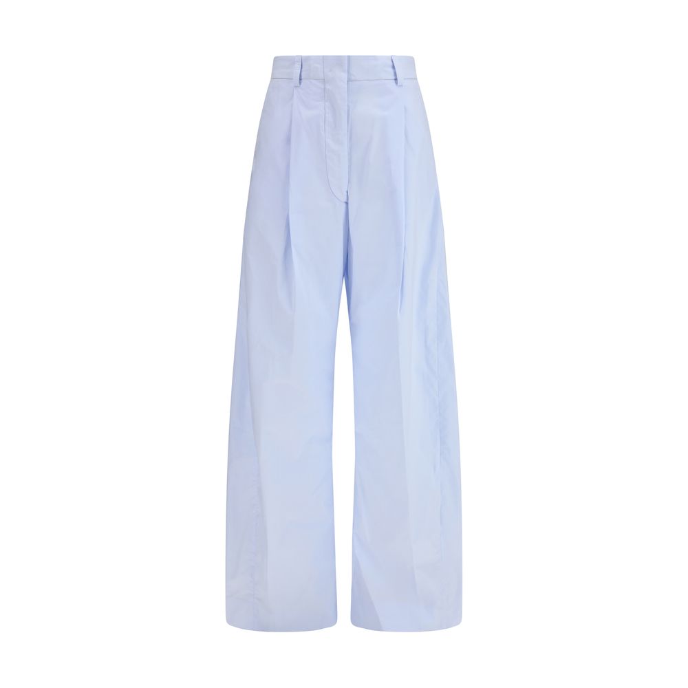 Blue Cotton Casual Pants