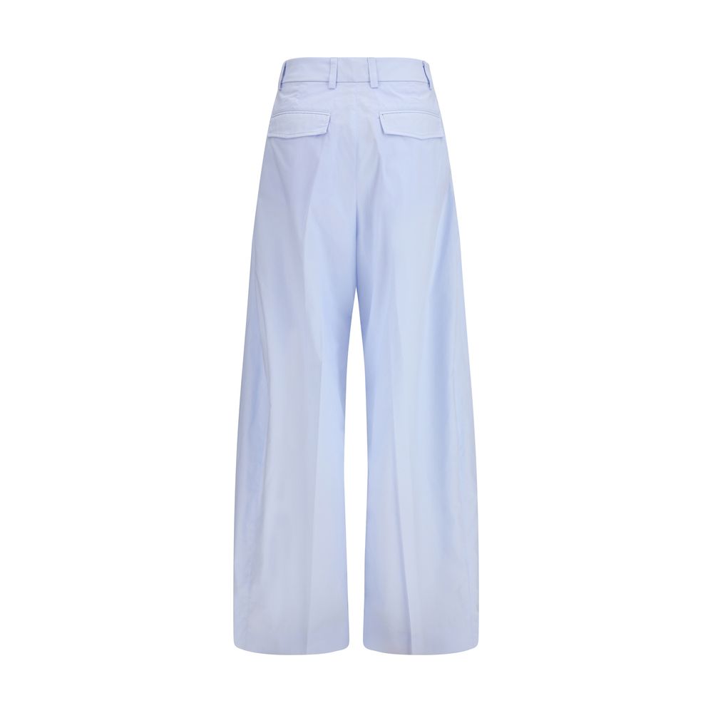 Blue Cotton Casual Pants