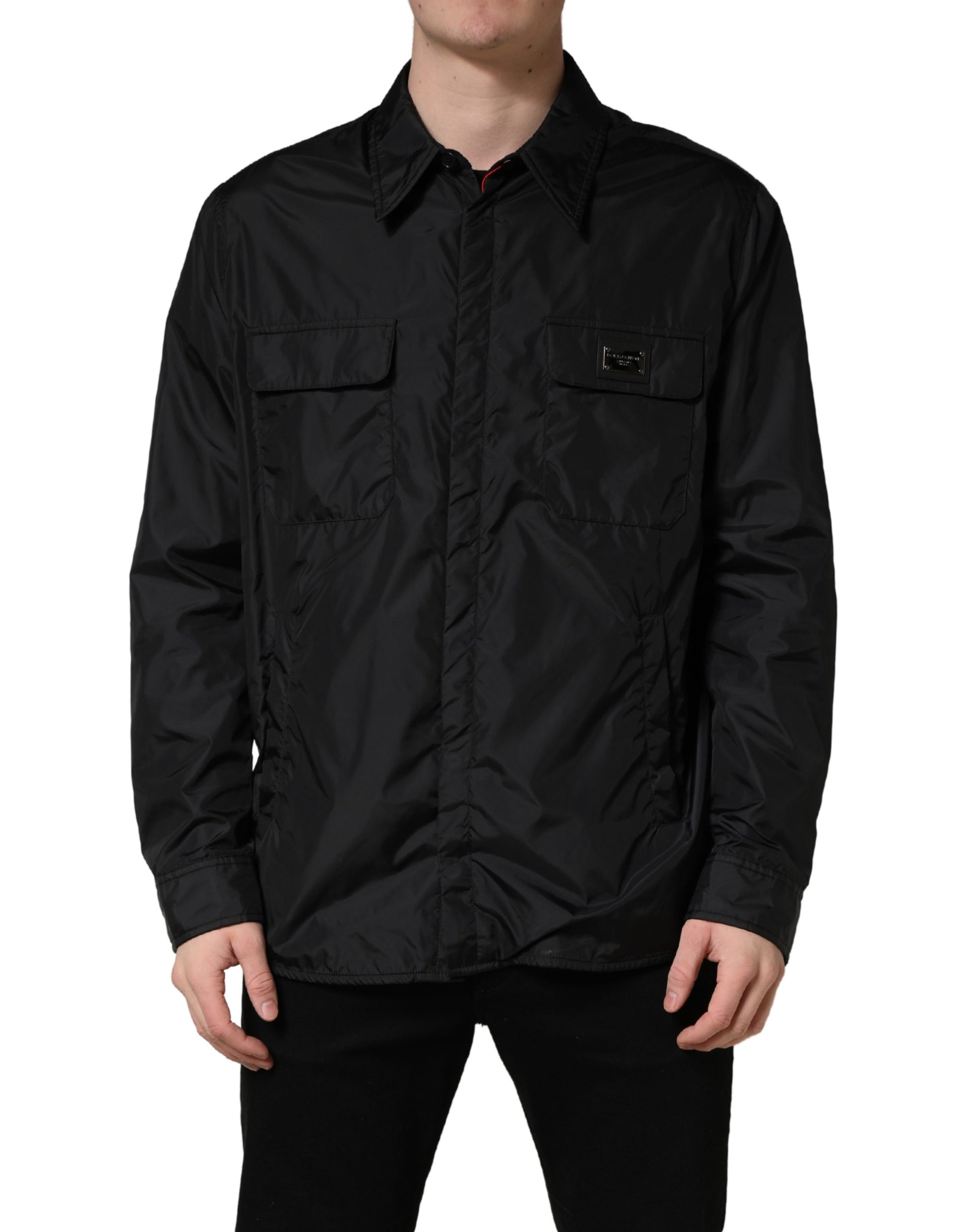 Black Logo Plaque Long Sleeves Shirt Jacket