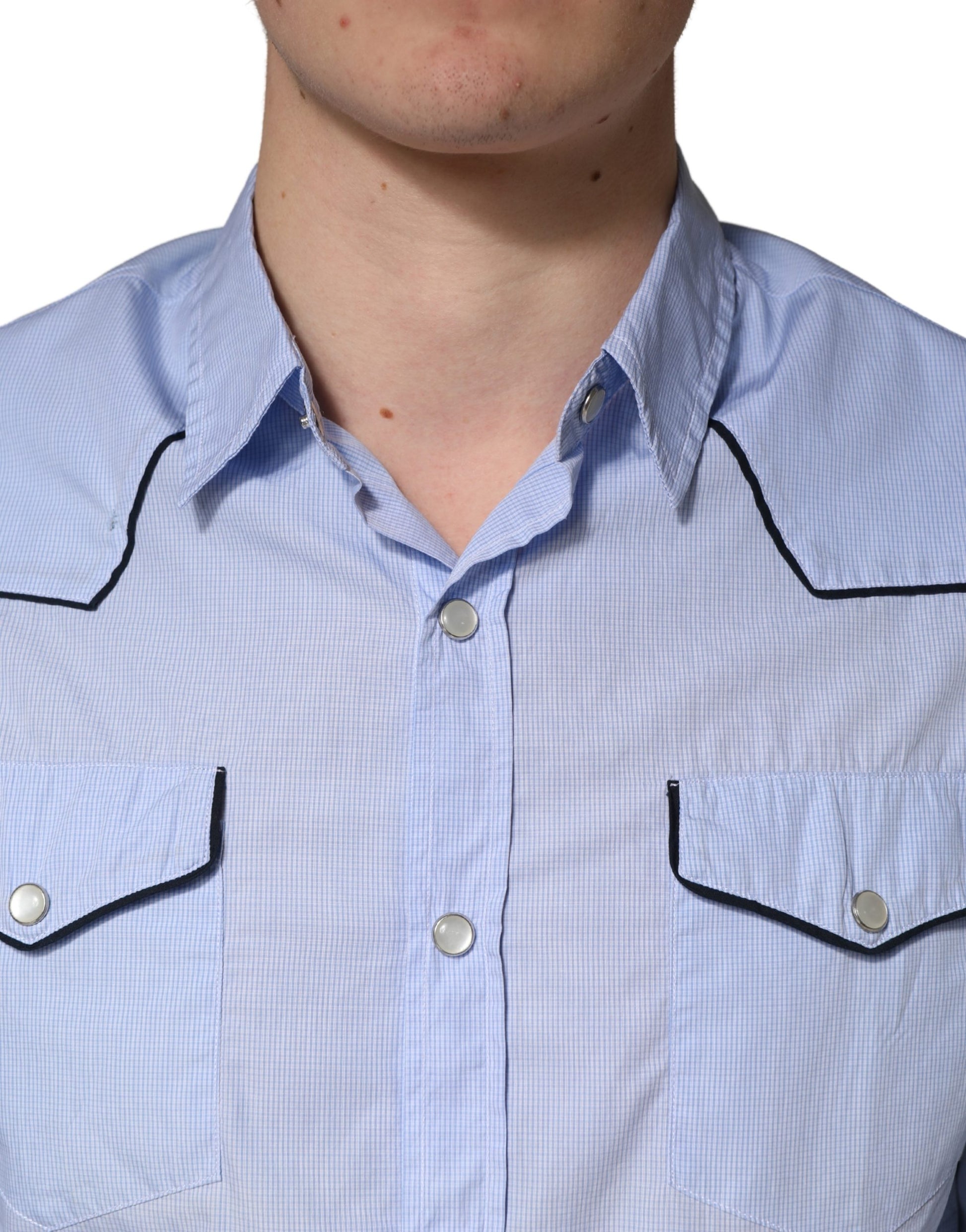 Light Blue Slim Fit Collared Long Sleeve Casual Shirt