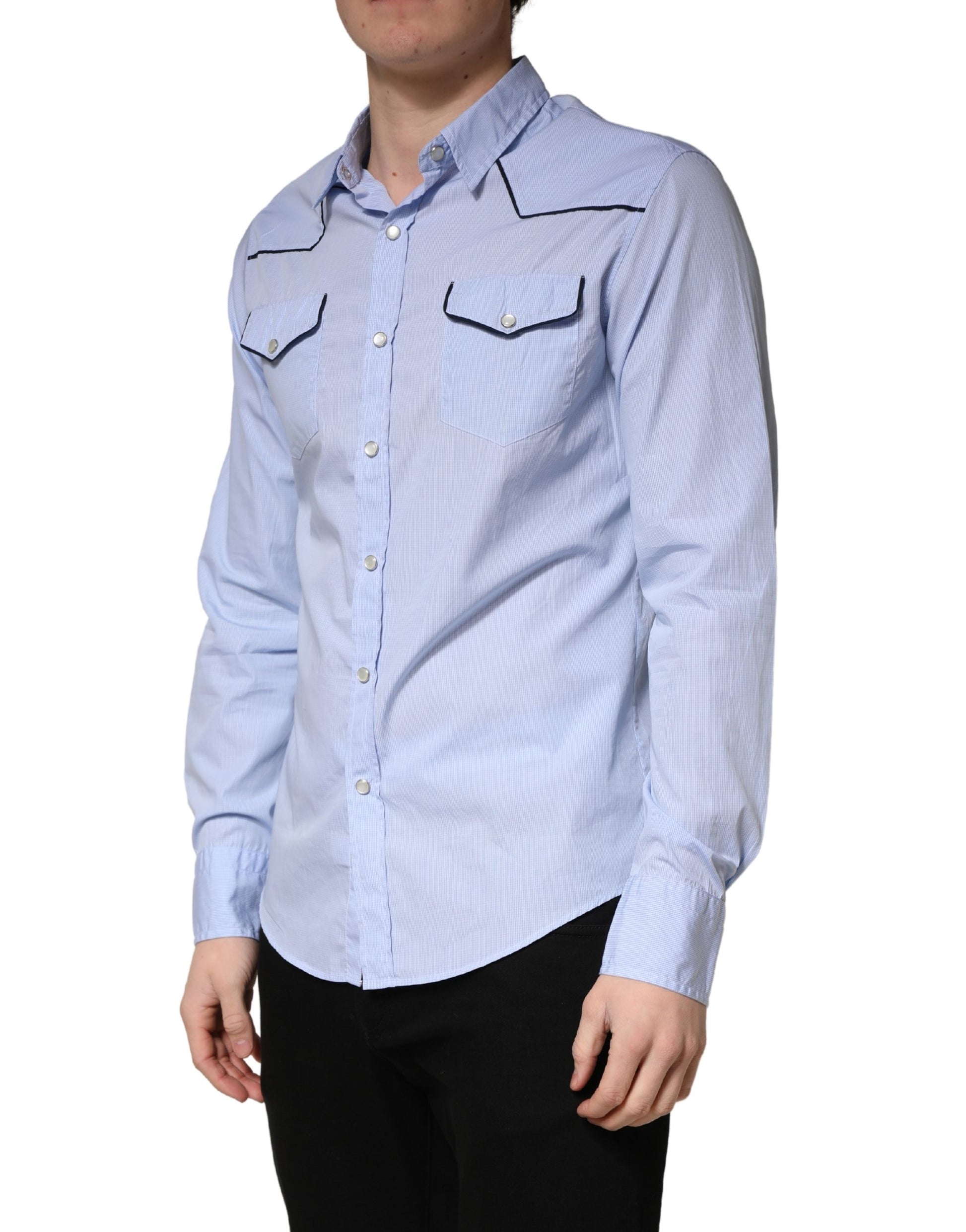 Light Blue Slim Fit Collared Long Sleeve Casual Shirt
