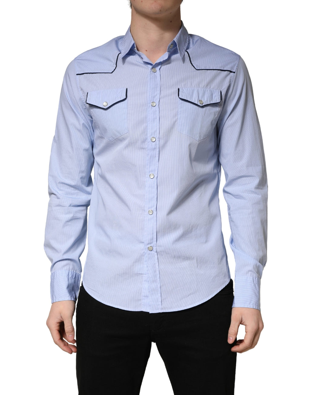Light Blue Slim Fit Collared Long Sleeve Casual Shirt
