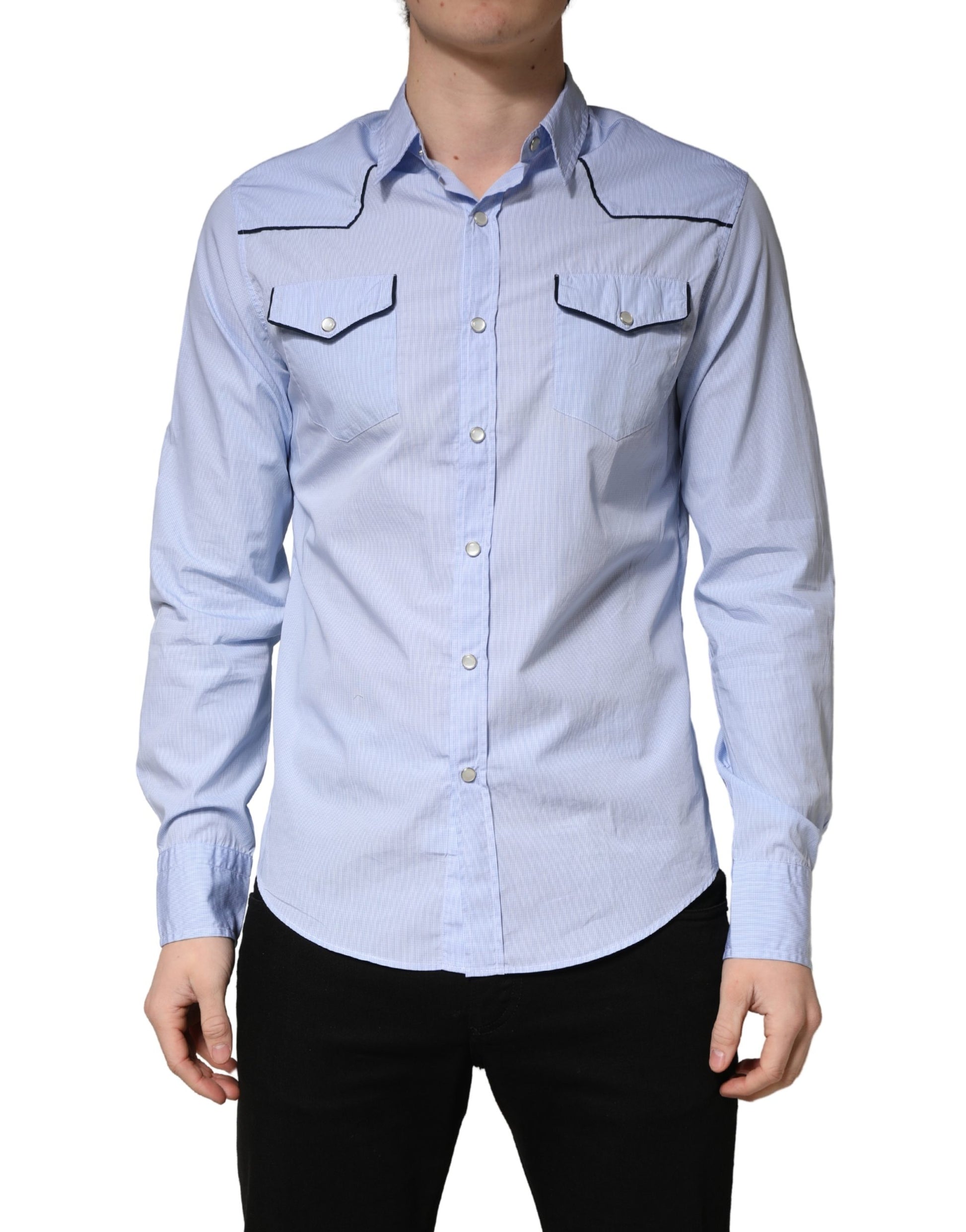 Light Blue Slim Fit Collared Long Sleeve Casual Shirt