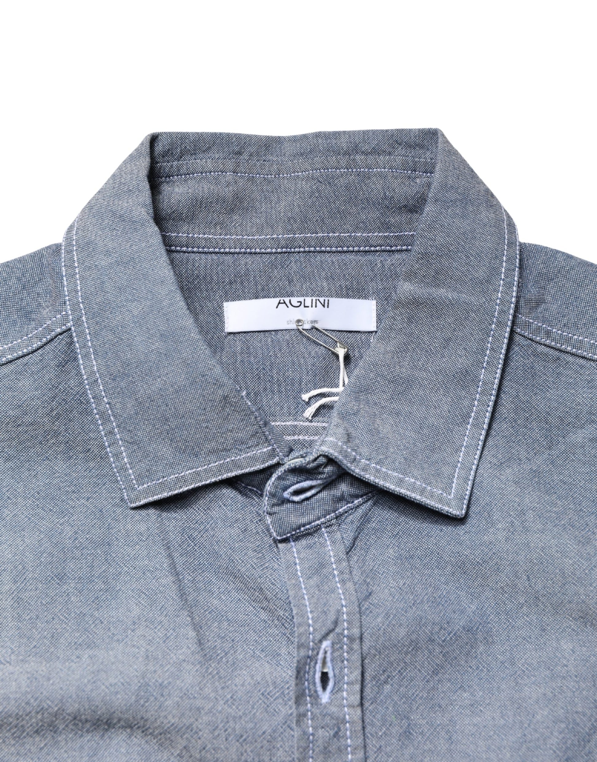 Dark Blue Slim Fit Collared Long Sleeve Denim Shirt